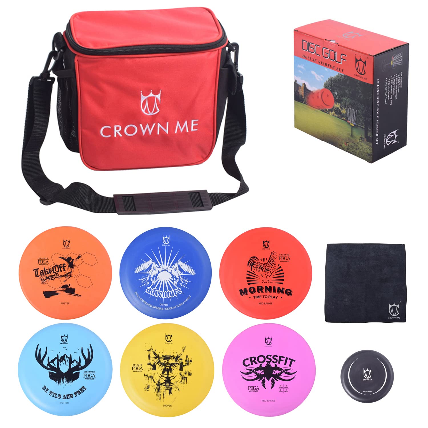 CROWN ME Disc Golf Starter Set - 6 Discs, Bag & Accessories for Beginners | Outdoor Sports Gear