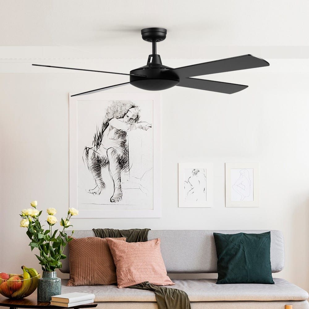 Devanti 52 Inch Black Ceiling Fan with Remote Control - Quiet High Speed Cooling for Bedroom, Living Room & Outdoor Patio