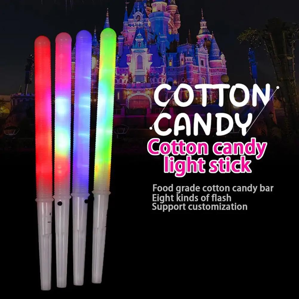 10pcs LED Glowing Cotton Candy Cones - Reusable Marshmallow Sticks for Cotton Candy Machine | Commercial & Home Party Supplies | Perfect for Birthday, Carnival, Wedding & Night Events