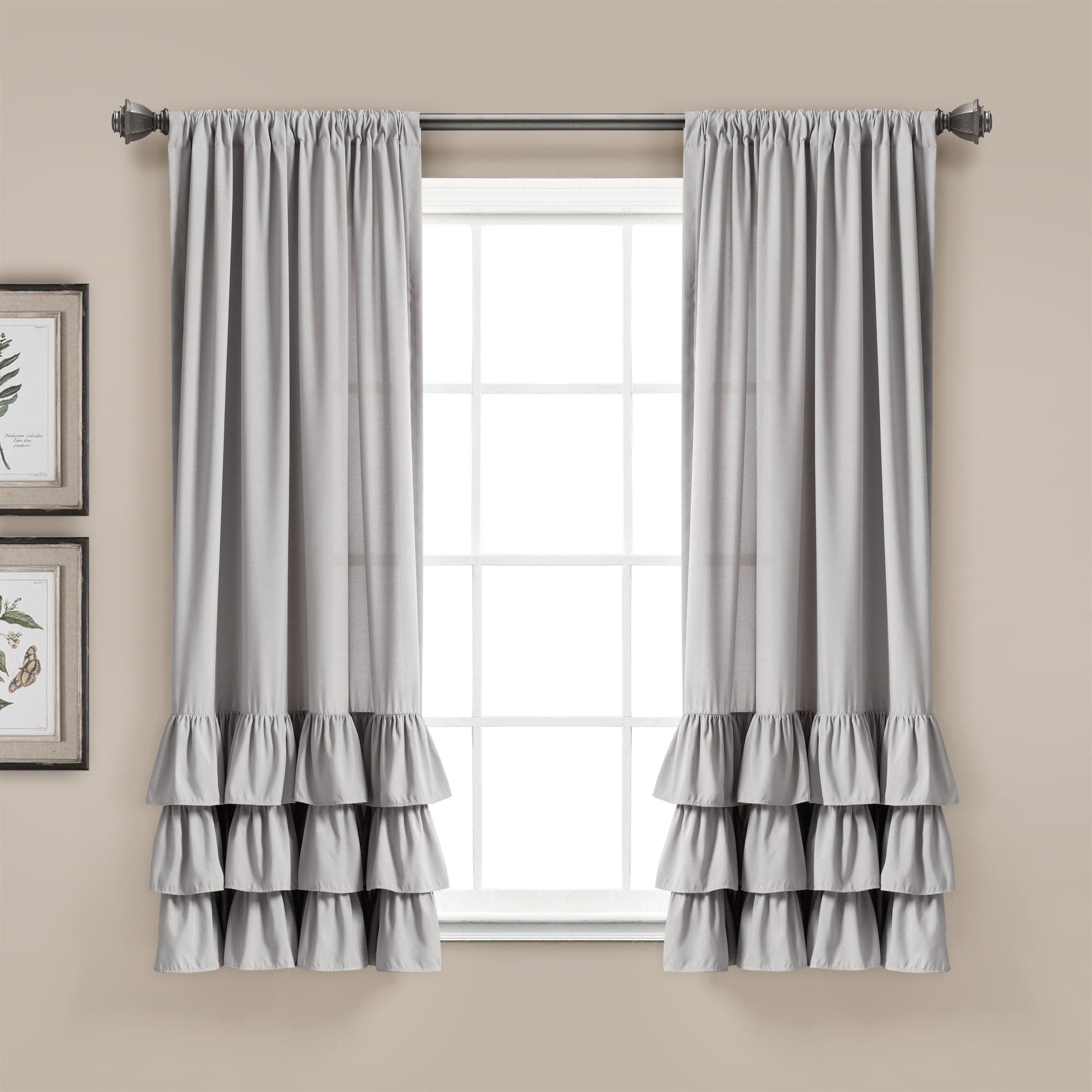 Allison Ruffled Window Curtain Panels Set - Elegant Sheer Voile Drapes for Living Room, Bedroom & Nursery - Light Filtering Privacy Curtains with Floral Lace Trim (Set of 2 Panels)