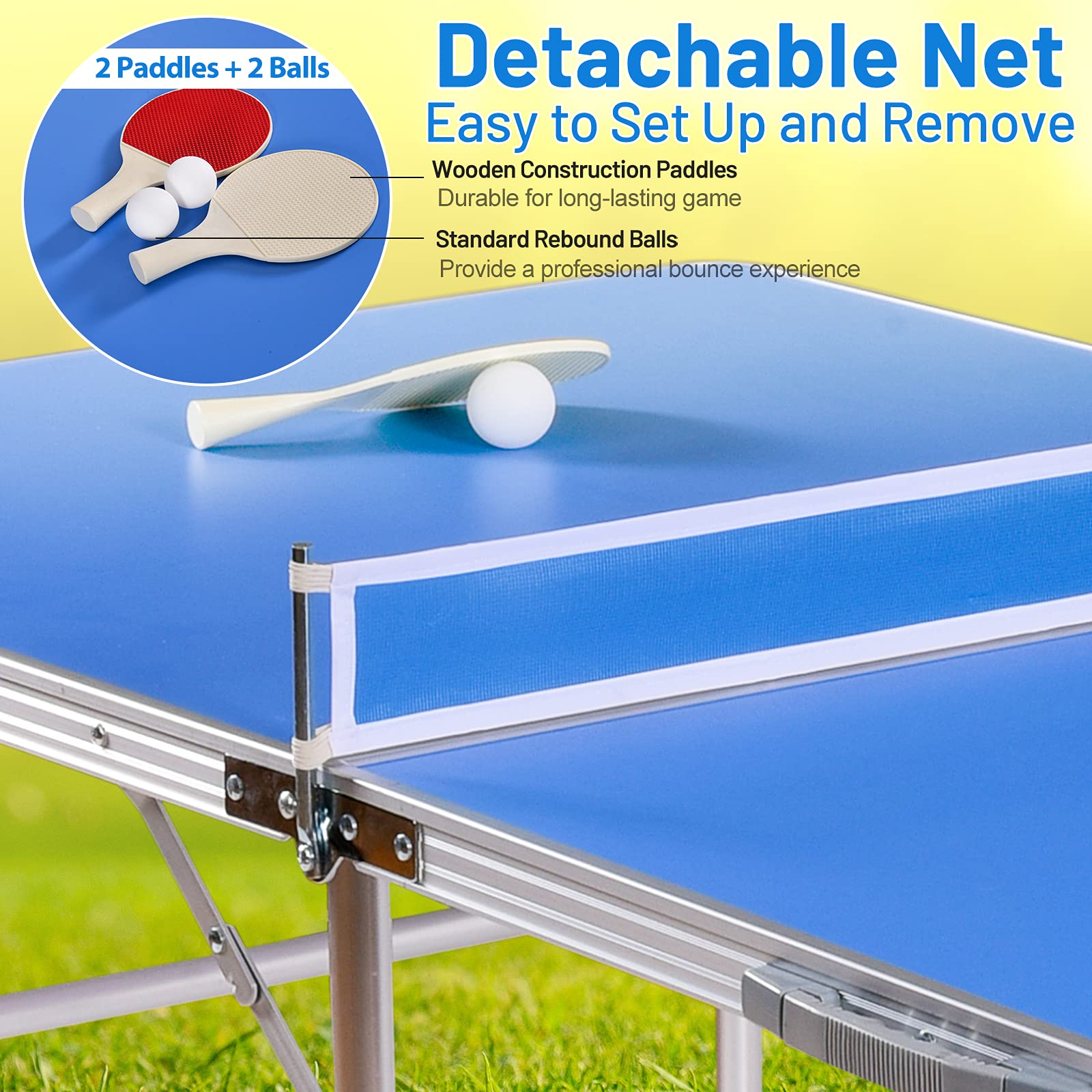 GYMAX Folding Ping Pong Table Set - Indoor Table Tennis Table with Net, 2 Paddles & 3 Balls | Free Standing for Home, Office, Game Room & Backyard Fun