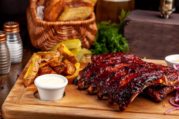 Premium New York Steak & Seafood Frozen Cooked Baby Back Ribs - 4 Racks with Zesty BBQ Sauce | Tender Pork Ribs for Grilling, Family BBQs & Dinner Parties | Ready-to-Eat Gourmet Meal