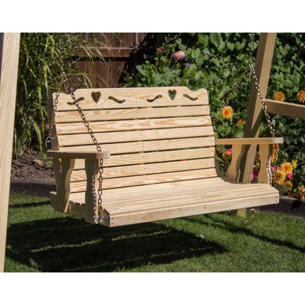 Treated Pine Crossback Heart Porch Swing - Outdoor Garden Hanging Chair for Relaxation & Backyard Decor