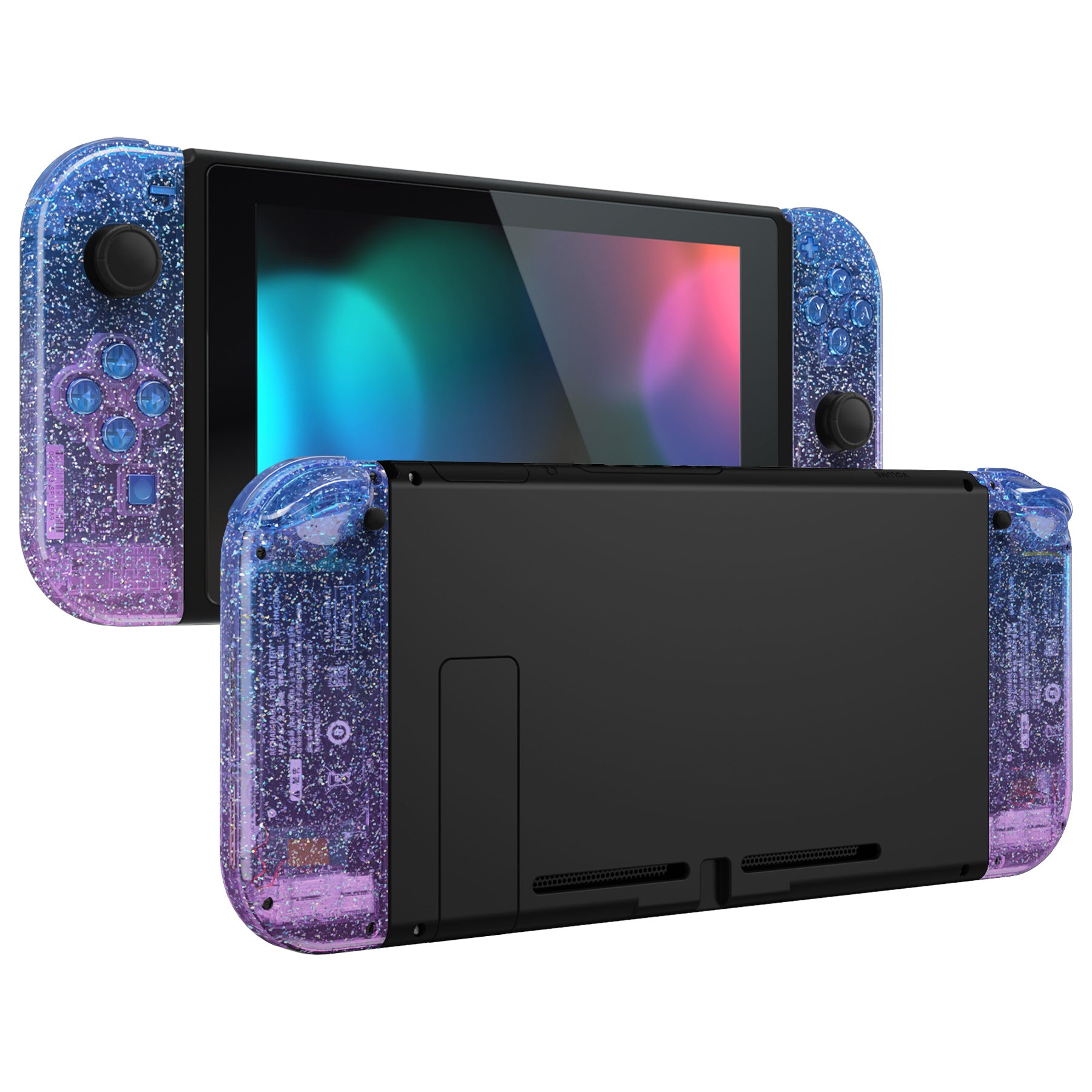 eXtremeRate Glitter Gradient Translucent Bluebell Joycon Controller Shell with Full Button Set - DIY Replacement Housing for Nintendo Switch JoyCon & OLED JoyCon (Console Not Included) - Perfect for Gaming, Customization, and Controller Repair