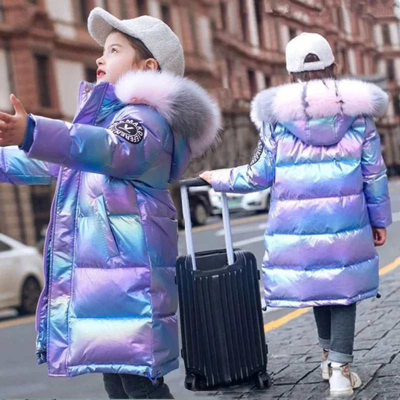 2023 Winter Down Jacket for Girls - Waterproof Shiny Hooded Coat for Kids 5-14 Years | Warm Outerwear Parka Snowsuit for Cold Weather & Outdoor Activities