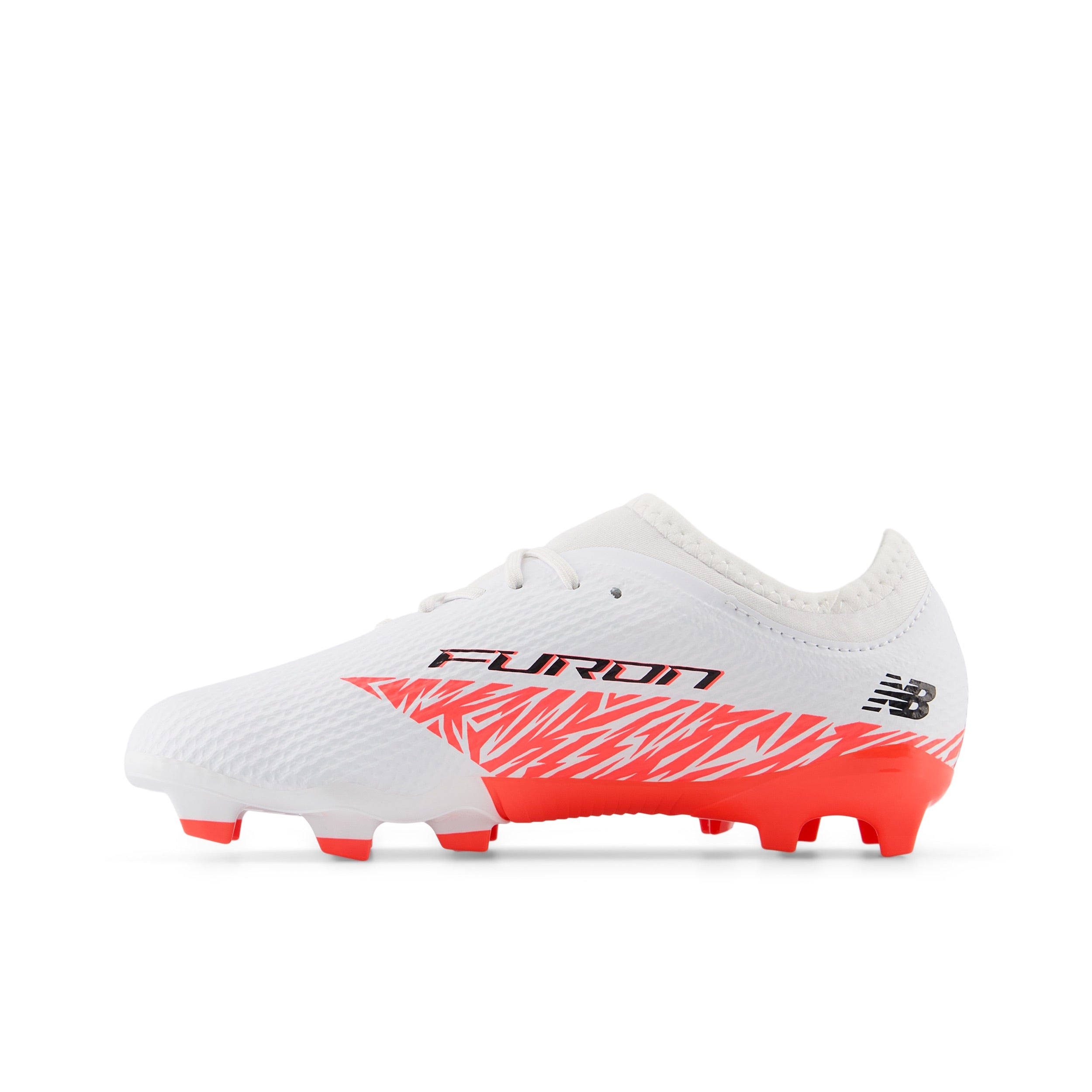 New Balance Furon Team Junior V8 FG Soccer Cleats for Kids - White/Energy Red/Black - Lightweight Football Boots for Youth Players - Perfect for Turf Matches and Training Sessions