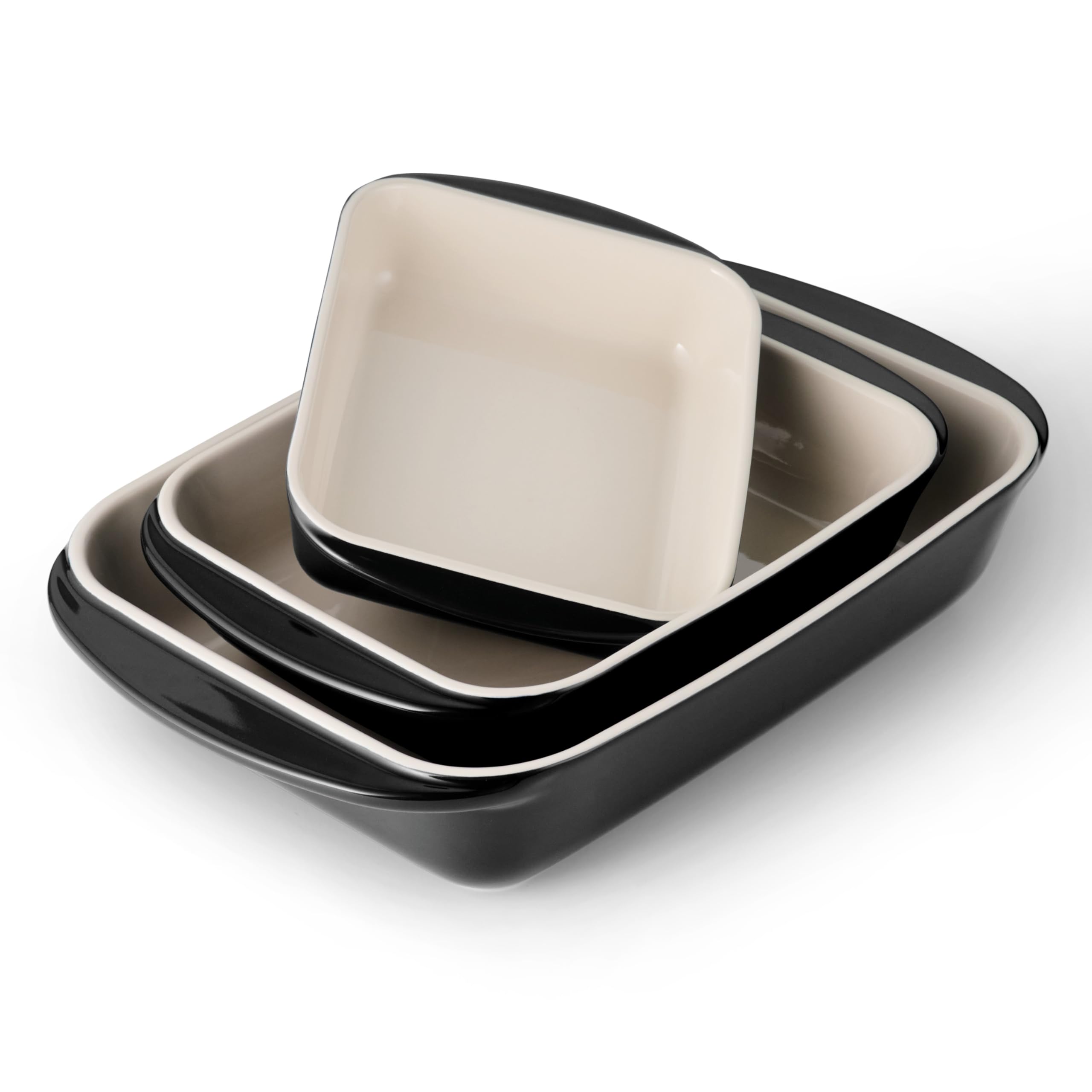 Tramontina Mae 3-Piece Ceramic Non-Stick Baking Pan Set - Oven Safe Rectangular Casserole Dish for Lasagna, Cakes, Bread Loaves | Perfect for Holiday Baking, Family Dinners & Meal Prep (Black)
