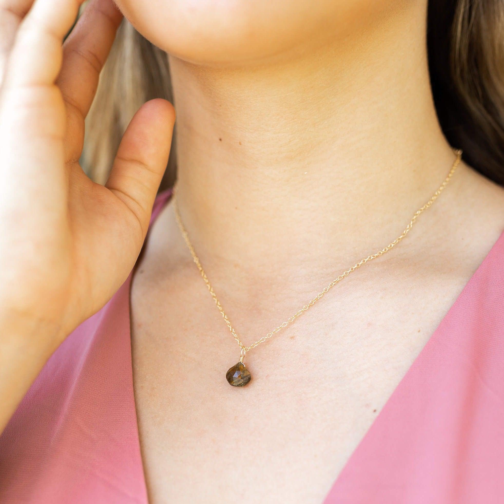 Tiny Tiger's Eye Teardrop Crystal Pendant Necklace for Women - Natural Gemstone Jewelry for Healing, Protection & Style - Perfect for Meditation, Gifts & Everyday Wear