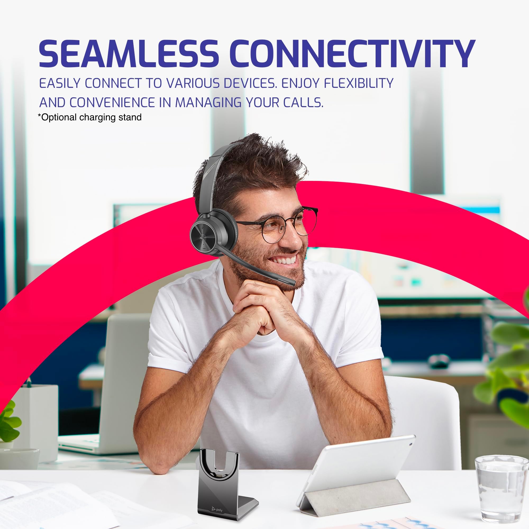 Poly Voyager 4310 UC Wireless Bluetooth Mono Headset with USB-C - Noise Cancelling Headset for Teams, Zoom, RingCentral | Compatible with Deskphone, PC & Mac | Includes Global Teck Microfiber Cloth - Perfect for Remote Work, Call Centers & Business Communications