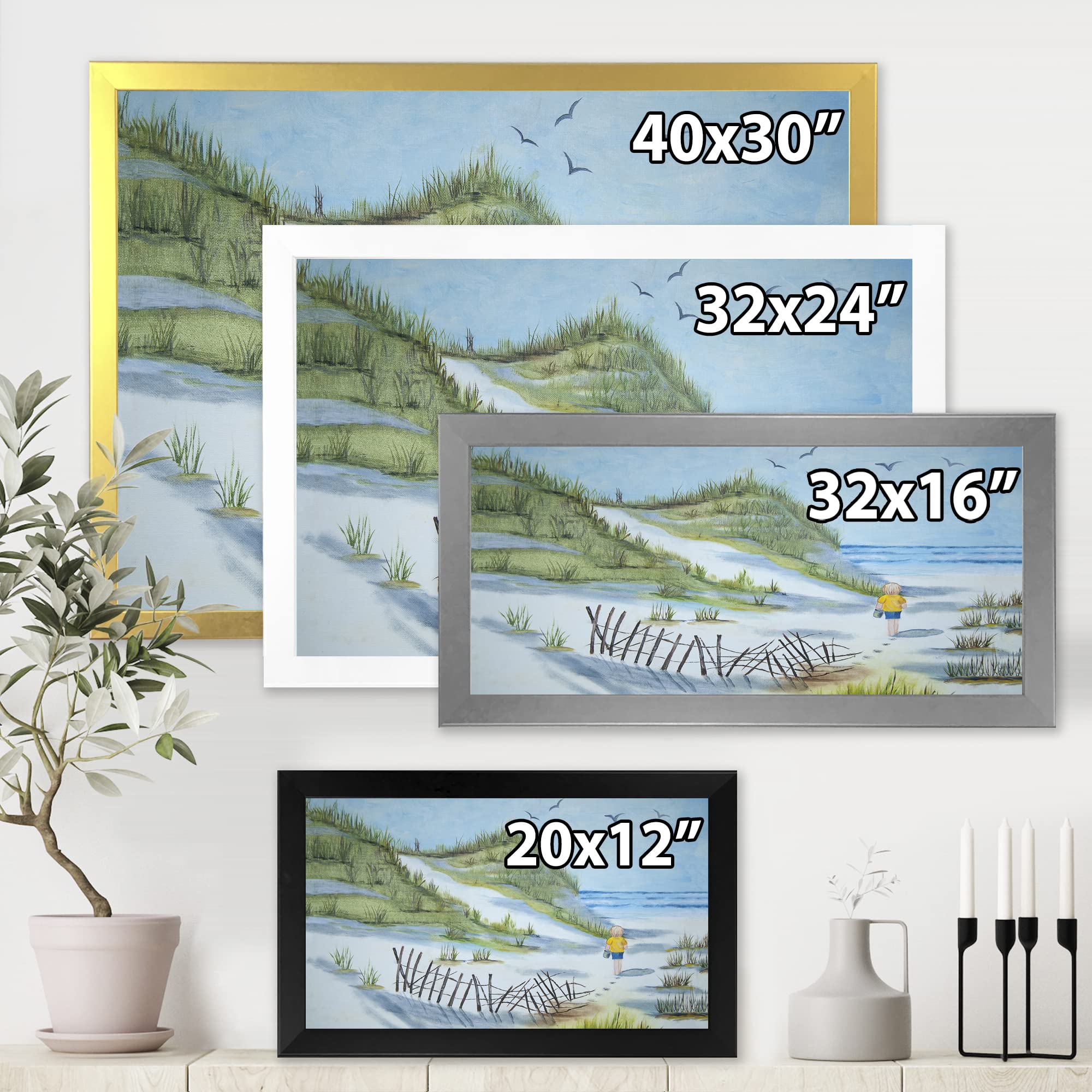 DesignQ Nautical Coastal Framed Wall Art - Beach Themed Kids Room Decor for Nursery, Bedroom or Playroom