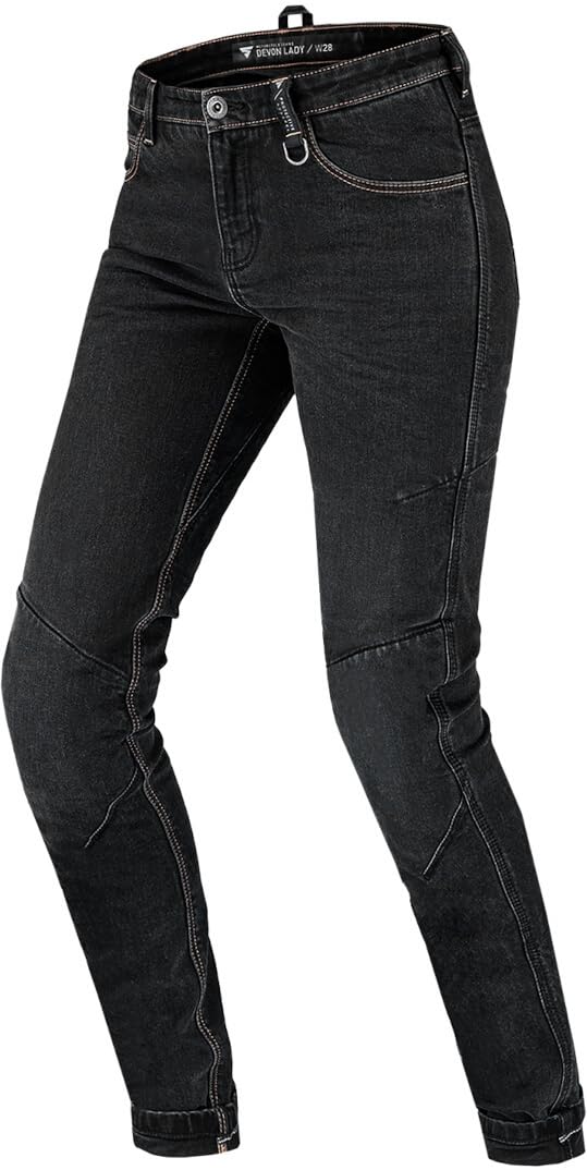 SHIMA Devon Women's Motorcycle Jeans - CE Certified Knee & Hip Armor, FiberQL Reinforced, Ventilated Slim Fit Riding Pants (Black, 26 Long) for Urban Commuting & Adventure Touring