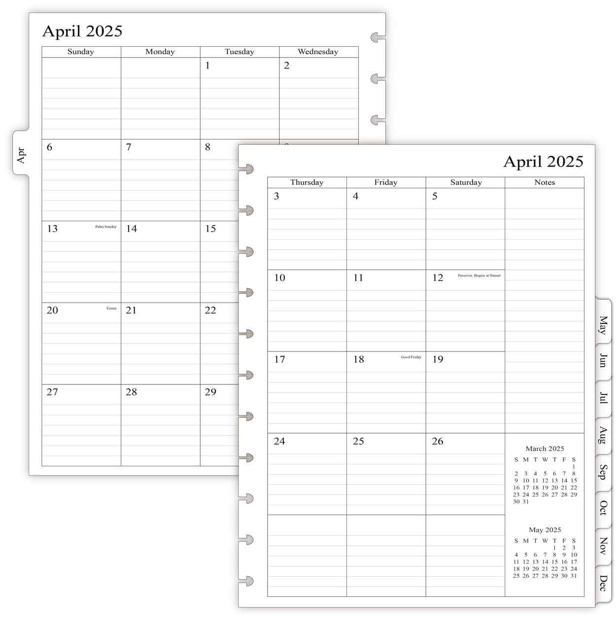 Newestor 2025-2026 Monthly Planner Refill for 11-Discbound Notebooks | Apr 2025-Dec 2026 | 2 Pages Per Month | Letter Size 8.5
