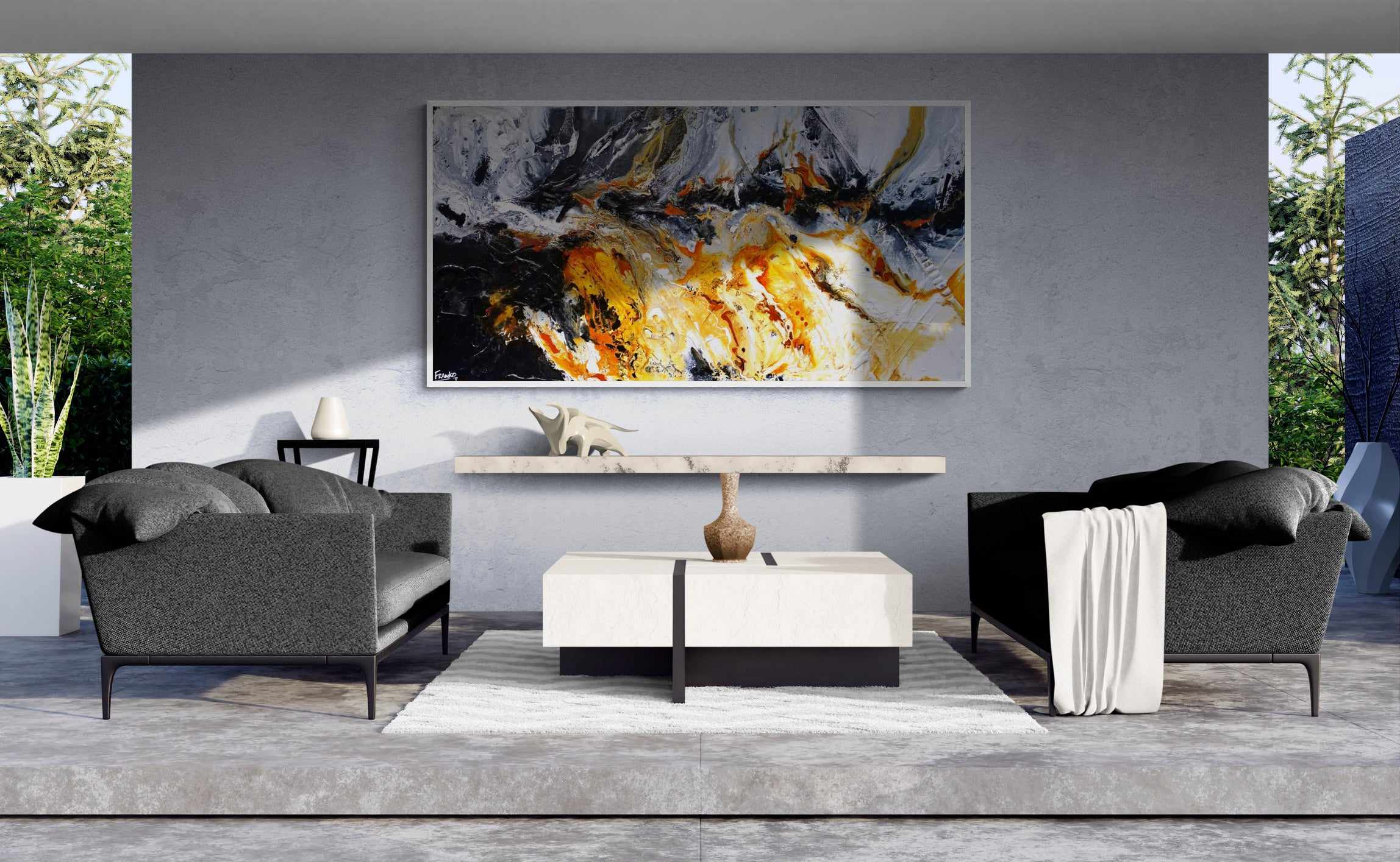 Granite Sienna 190x100cm Black Textured Abstract Canvas Painting - Modern Wall Art for Living Room, Bedroom & Office Decor