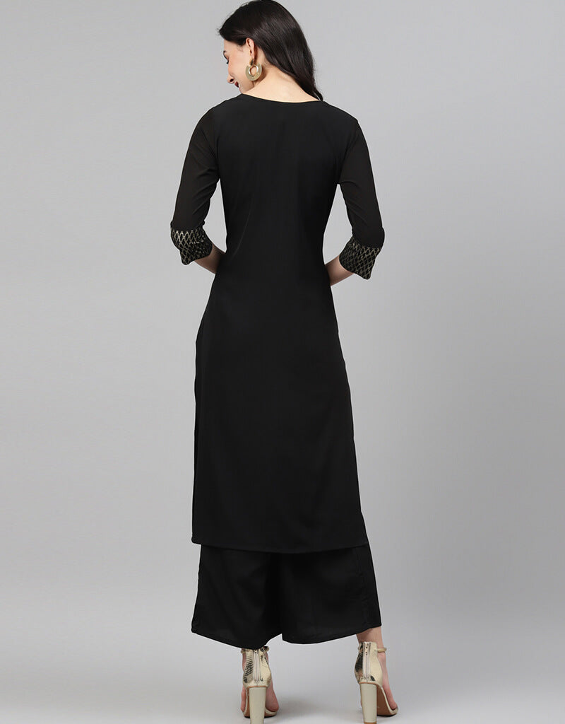 Elegant Black Crepe Suit Palazzo Pants for Women - Comfortable Wide Leg Trousers for Office, Party & Formal Events
