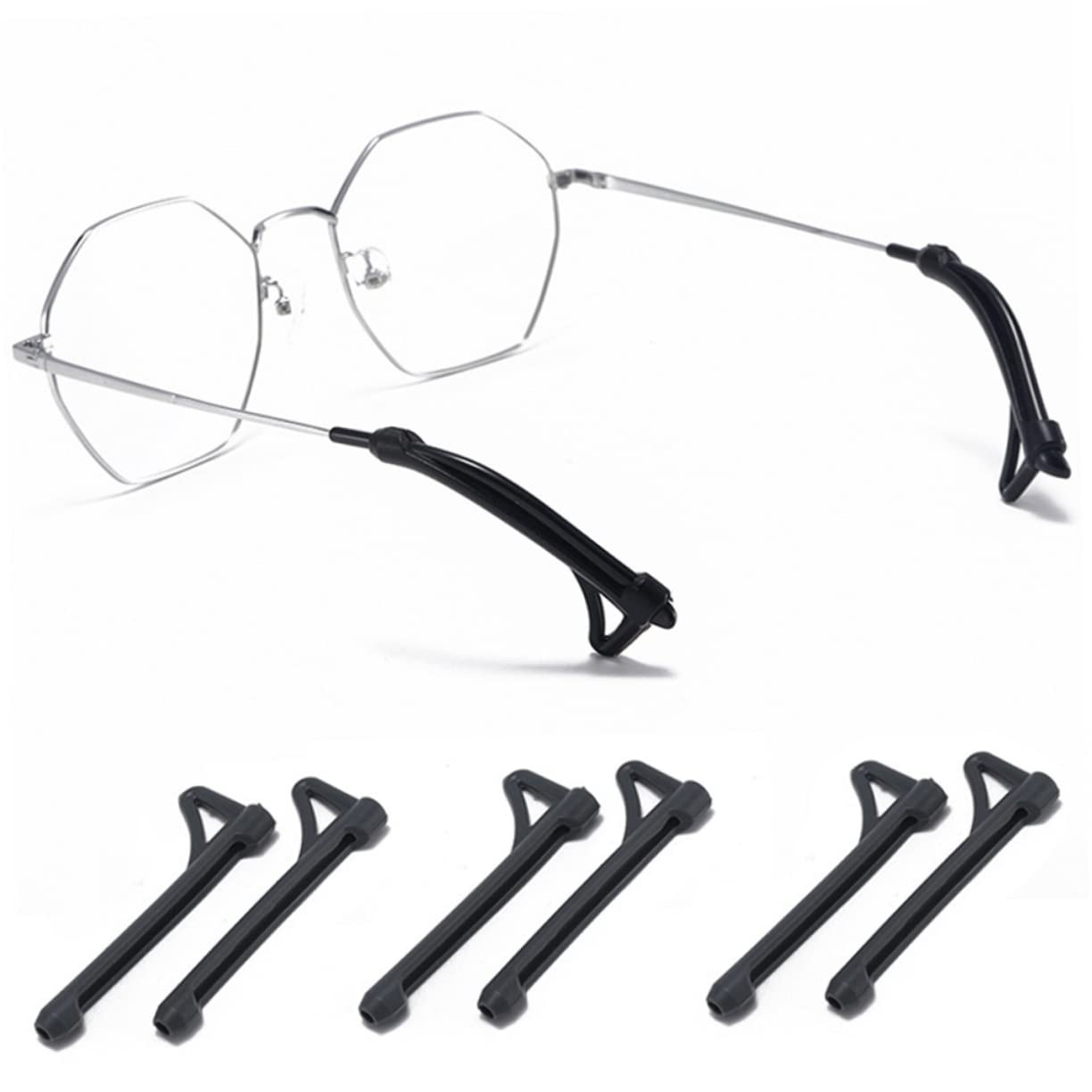 OSALADI 5 Pairs Non-Slip Silicone Glasses Grips - Anti-Slip Eyeglass Ear Hooks & Holders - Black Silica Gel Glasses Accessories for Secure Fit - Perfect for Sports, Reading & Daily Wear