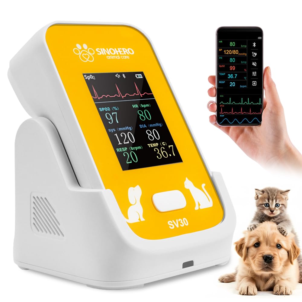 Veterinary Monitor for Dogs & Cats - Bluetooth Pet Pulse Oximeter with 6 Parameters (Blood Pressure, SpO2, ECG) - Rechargeable Animal Health Monitor for Home & Clinic Use - Perfect for Pet Health Checkups & Emergency Care