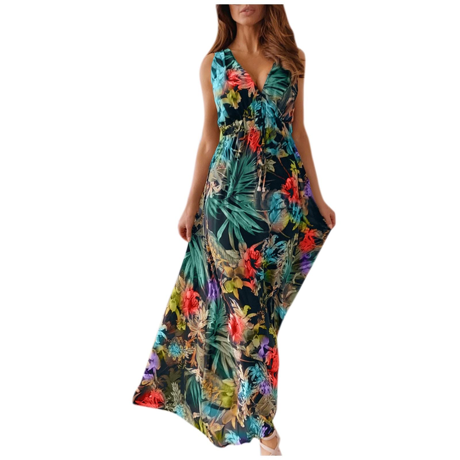 ZEFOTIM Women's Floral Long Sleeve V-Neck Maxi Dress - Summer Casual Beach Dress 2024 | Perfect for Vacations, Date Nights & Outdoor Events