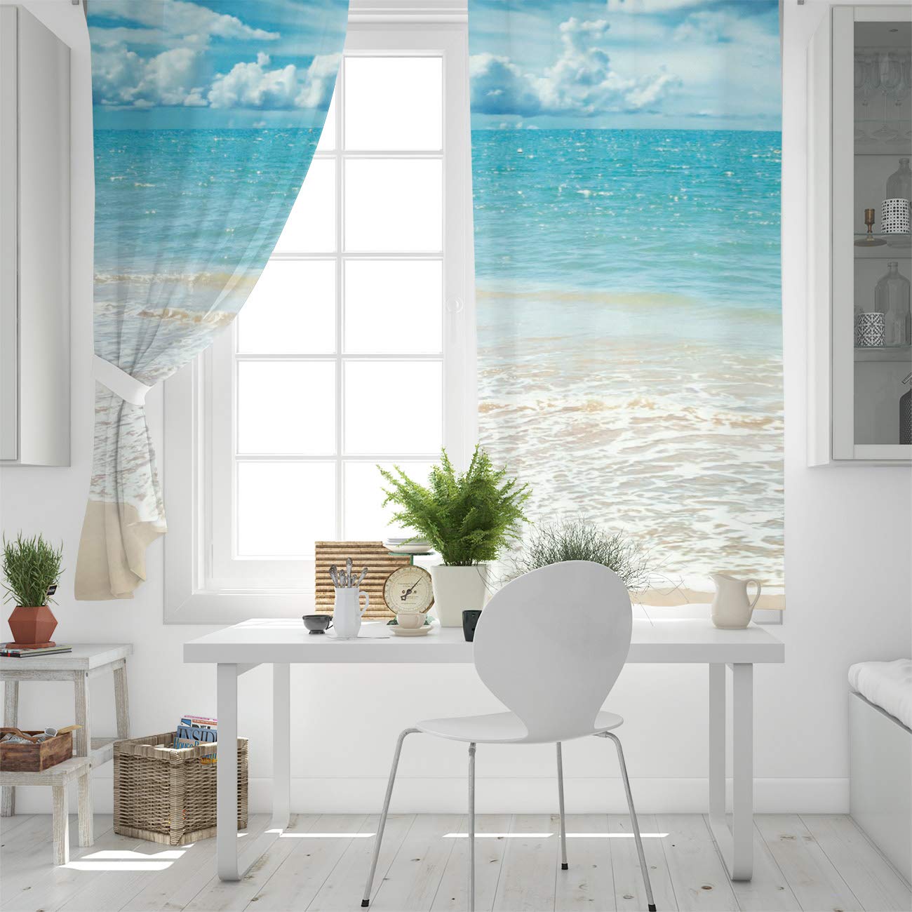 Tropical Beach Blackout Curtains - Thermal Insulated Room Darkening Window Drapes for Living Room & Bedroom (2 Panels, 40x63 Inches) - Coastal Blue Sky Ocean Scenery - Perfect for Vacation Homes, Beach Houses & Coastal Decor