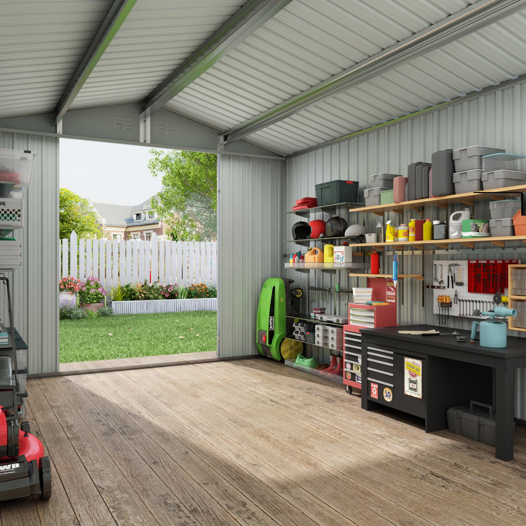 8x12 FT Heavy Duty Outdoor Storage Shed - Large Metal Tool Shed with Reinforced Frame & Lockable Doors - Weatherproof Garden Shed for Backyard, Patio, Lawn Equipment (Grey) | Perfect for Storing Tools, Lawn Mowers & Outdoor Gear