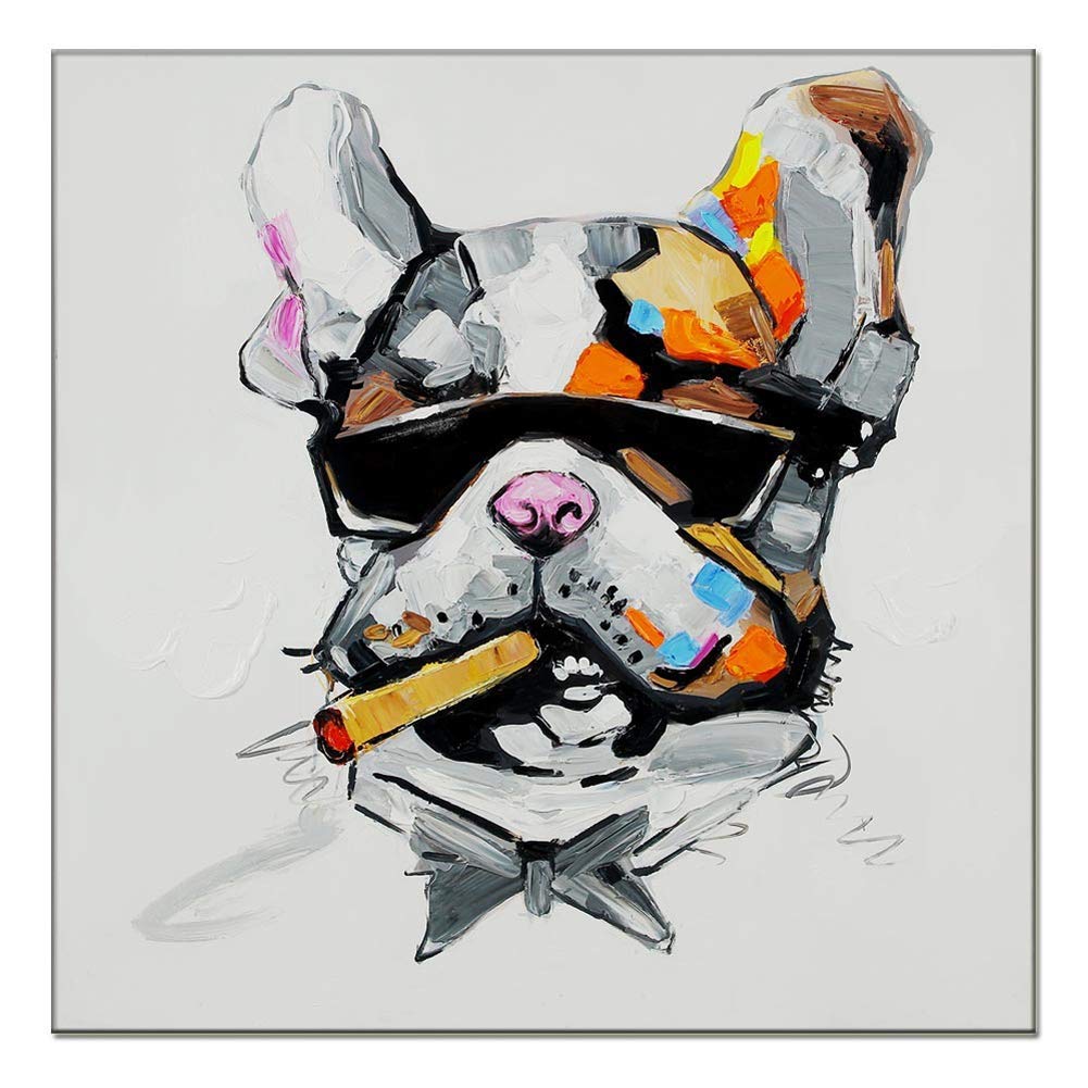 ZENDA Framed Smoking Dog Oil Painting Canvas Print - Large Wall Art Decor for Living Room, Bedroom, or Office - Ready to Hang Vintage Dog Portrait for Home & Office Decoration