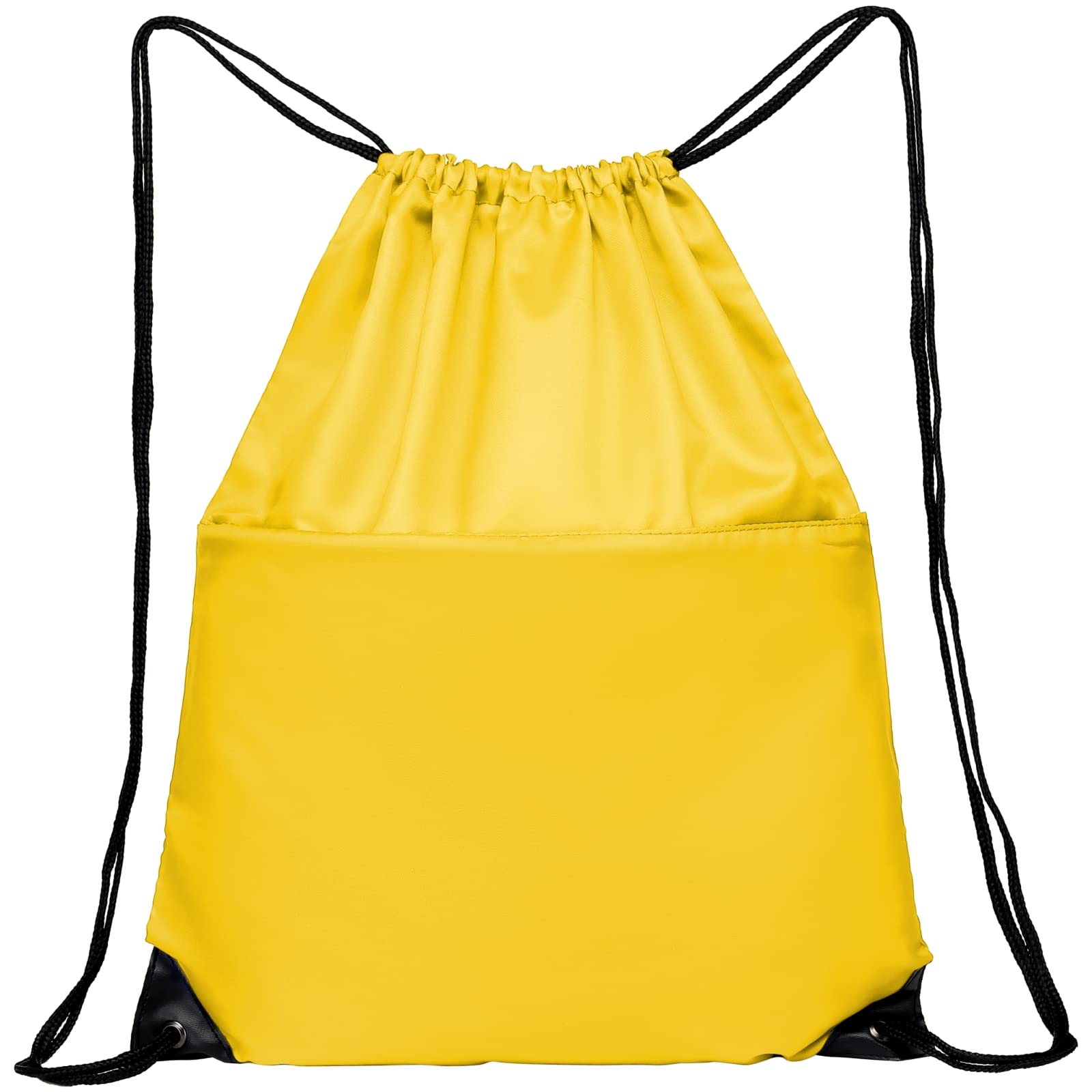 210D Nylon Drawstring Backpack with Zipper Side Pocket - Foldable Lightweight Sports Gym Tote Bag for Men & Women (Yellow) - Perfect for Workouts, Travel, and Outdoor Activities