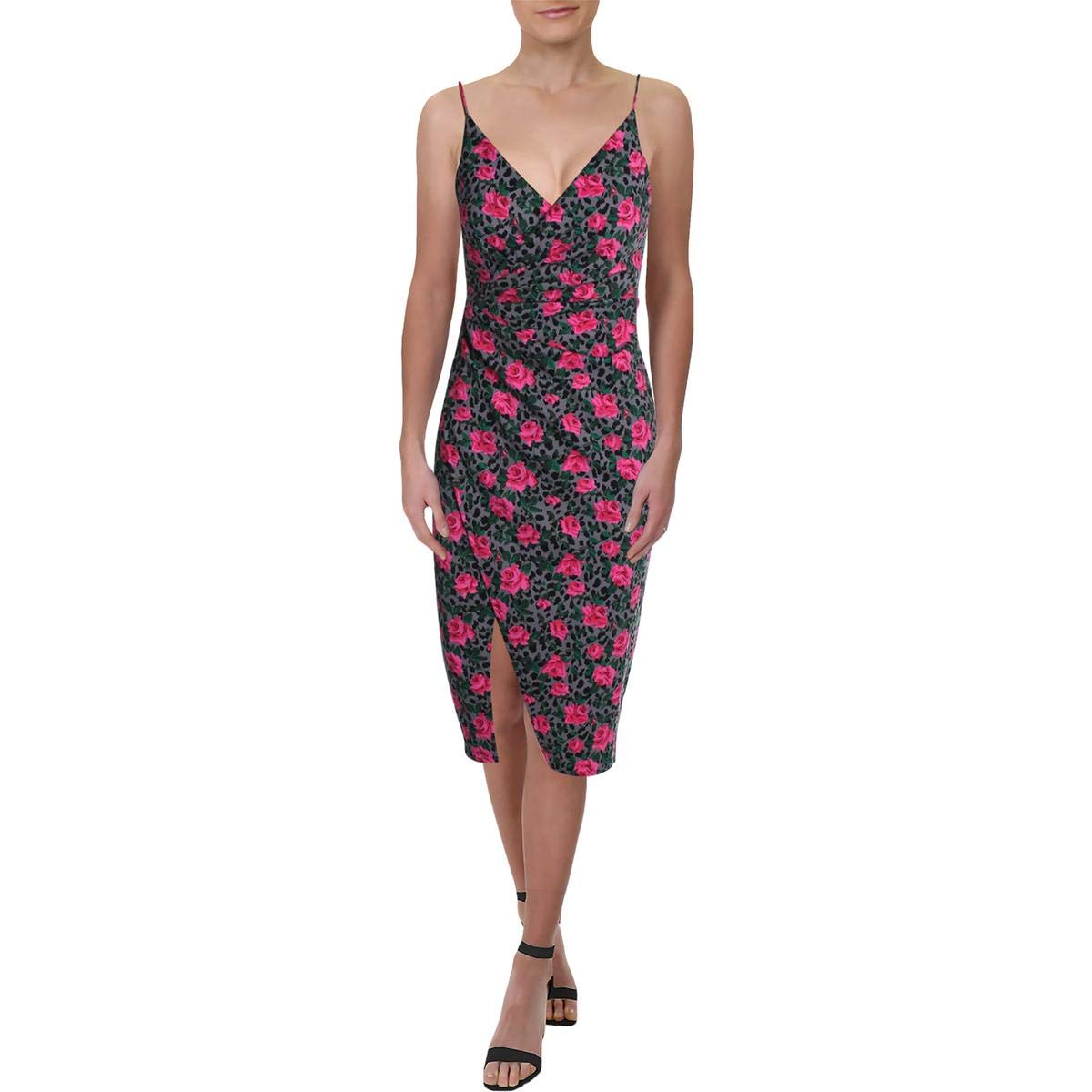 Betsey Johnson Women's Stretch Crepe Faux Wrap Dress - Elegant Floral Print Party & Cocktail Dress for Wedding Guest, Date Night & Special Occasions