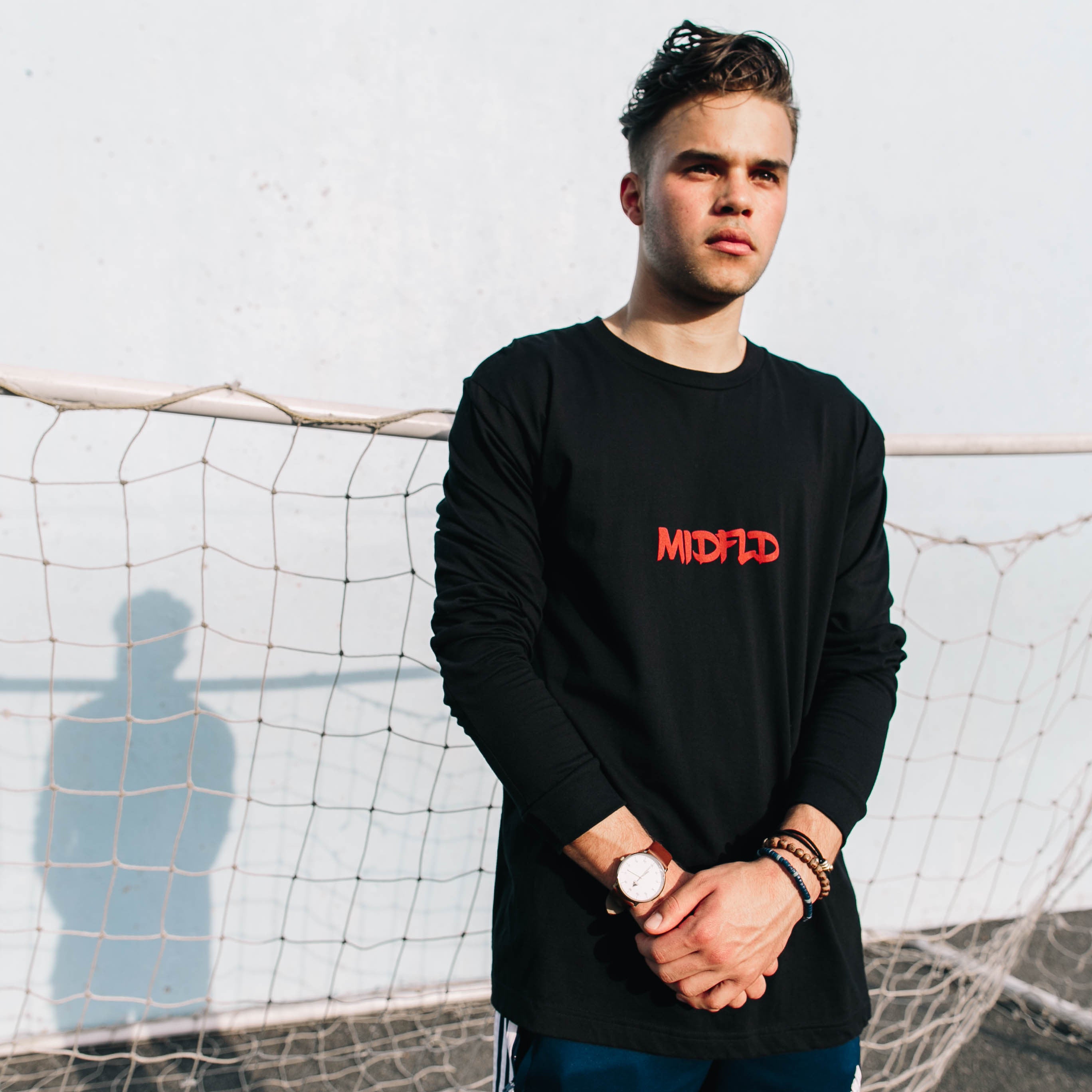 MIDFLD Mushin Long Sleeve T-Shirt for Men - Soft Cotton Black Tee - Casual Streetwear & Workout Shirt for Gym, Running, and Everyday Wear