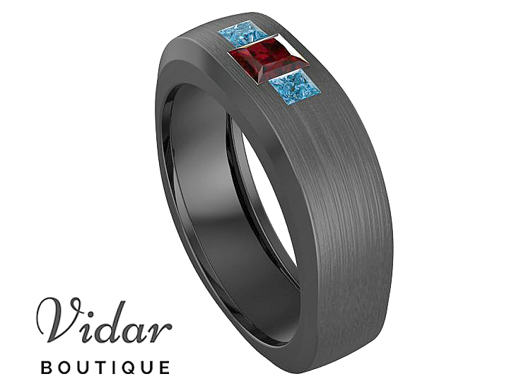 Unique Black Gold Ruby Wedding Band for Men – Elegant & Durable Men's Ring for Engagement, Anniversary, and Special Occasions