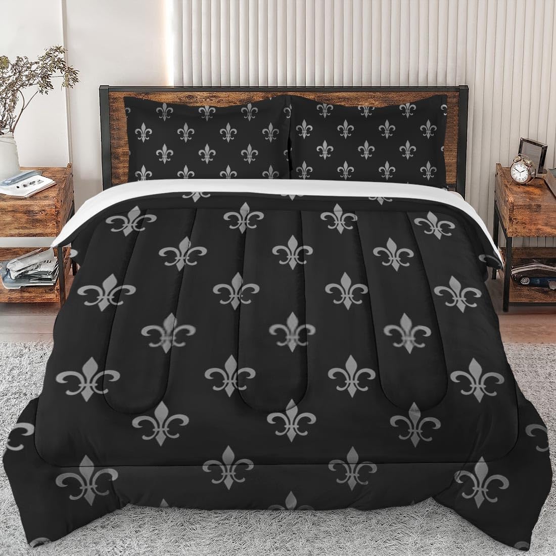 **King Size Comforter Set - Golden Fleur Floral Royal Soft Bedding for Kids & Adults, Vintage Lily Design with 2 Pillowcases - Perfect for Bedroom Decor & Cozy Sleep**
