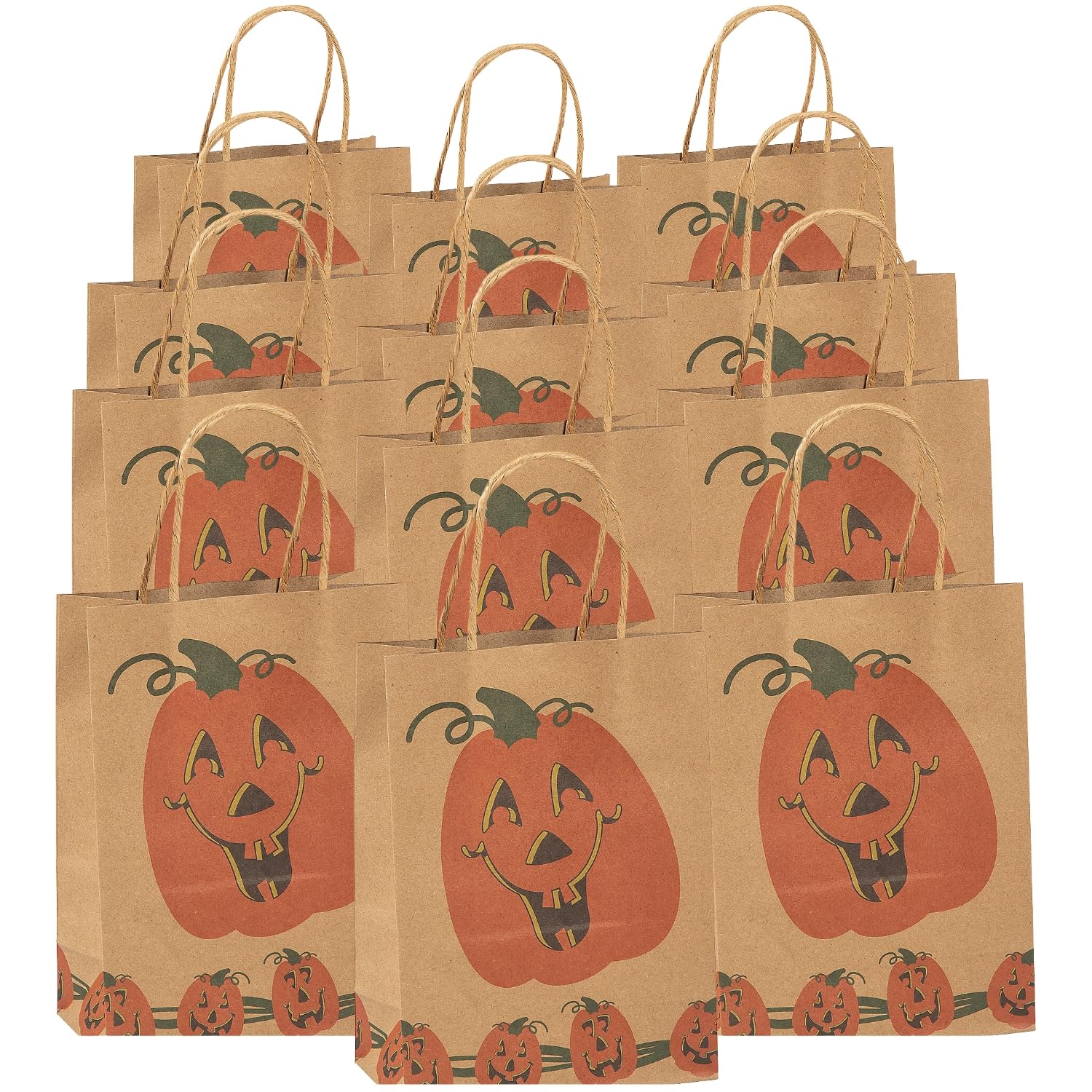 Halloween Brown Paper Gift Bags - 12 Pack Eco-Friendly Party Favor Bags for Trick or Treat, Candy, Goodie Bags & Halloween Party Decorations