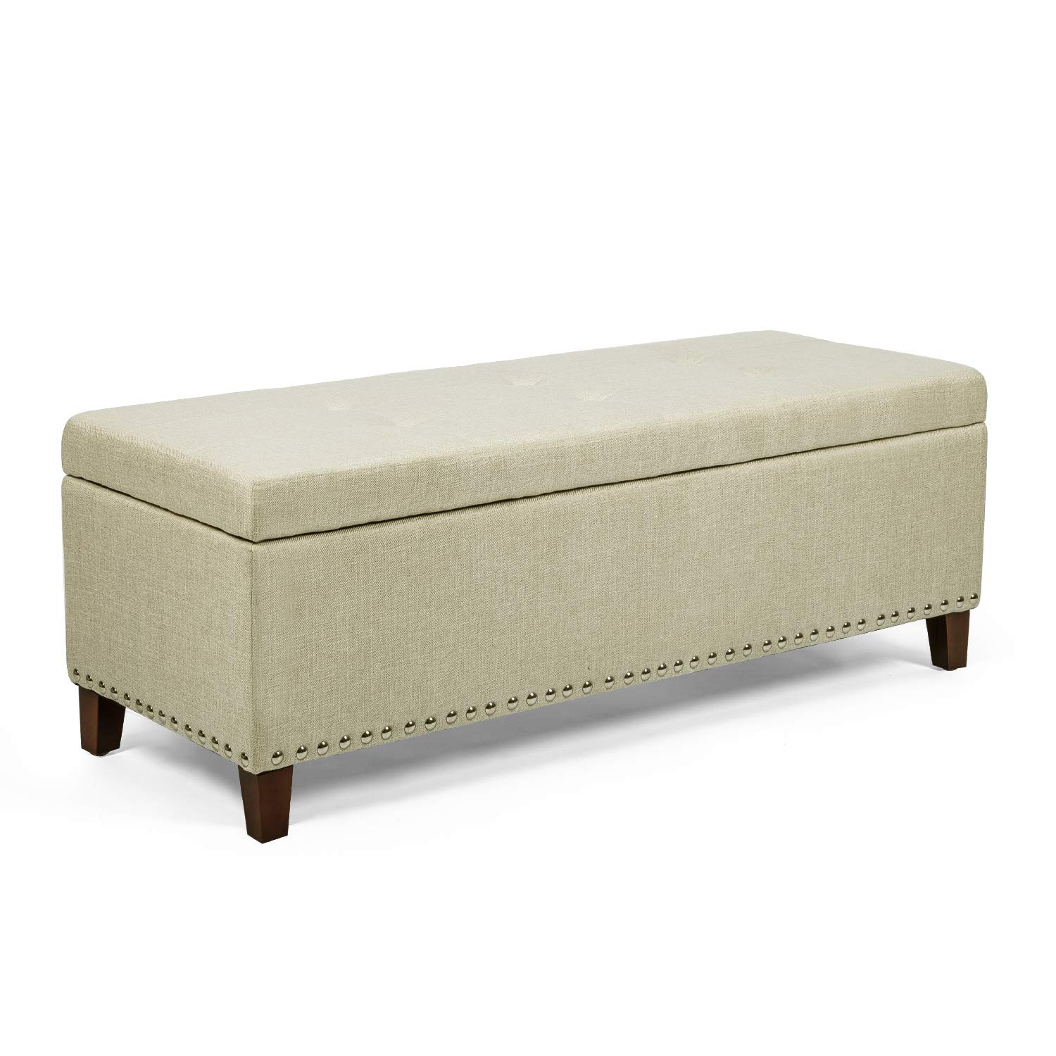 Homebeez Fabric Tufted Storage Ottoman Bench with Nailhead Trim - Multi-Functional Foot Rest Stool & Coffee Table Organizer (Beige Brown) - Perfect for Living Room, Bedroom & Entryway Storage