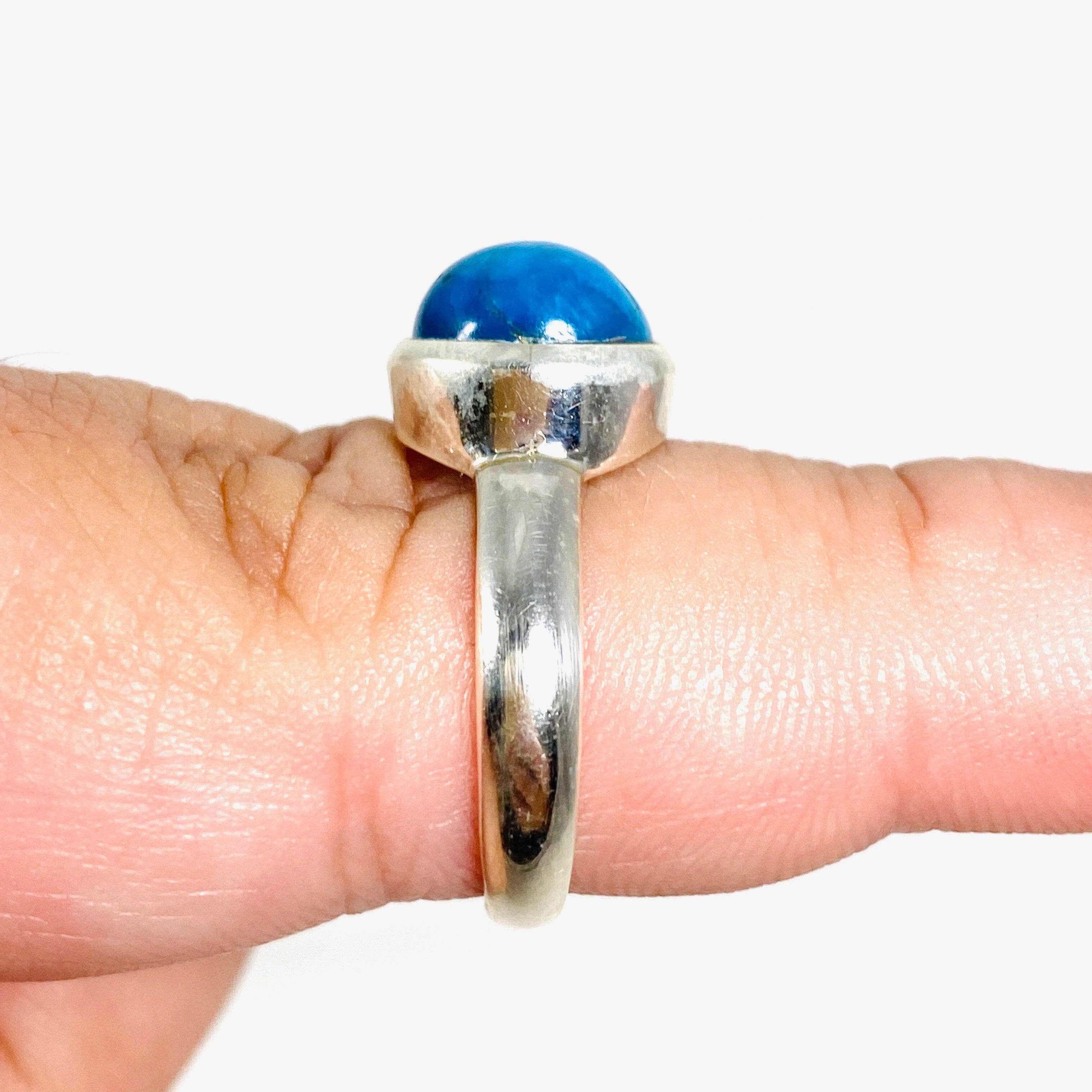 Cavansite Round Ring Size 8 - Natural Stone Jewelry for Women, Handmade Sterling Silver Ring, Boho Chic Accessory - Perfect for Everyday Wear, Gift Giving & Spiritual Healing
