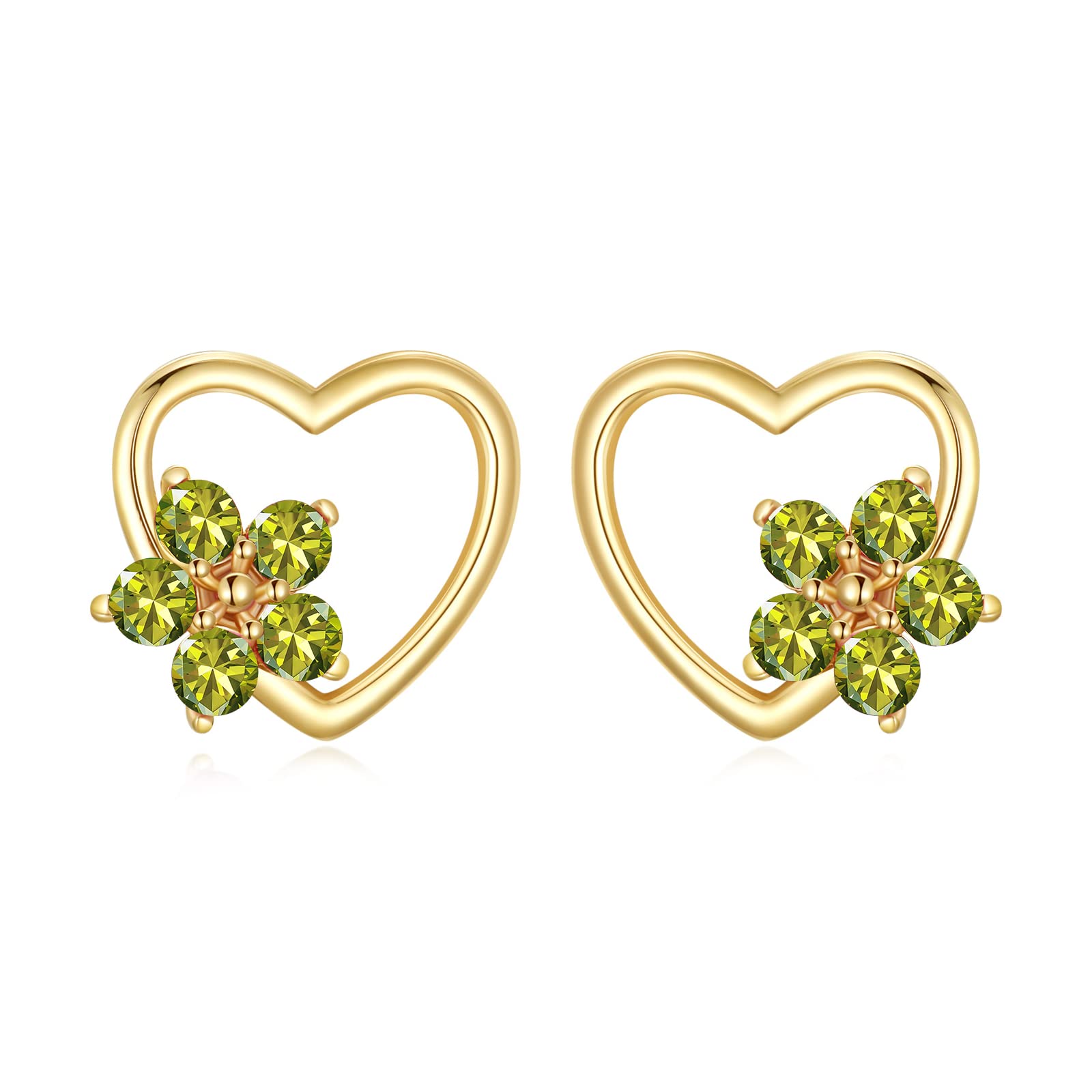 14K Real Gold Heart Stud Earrings for Women & Girls - Dainty Floral Birthstone Jewelry, Perfect Birthday Gift for Wife, Girlfriend, Daughter | Valentine's Day, Anniversary & Everyday Wear
