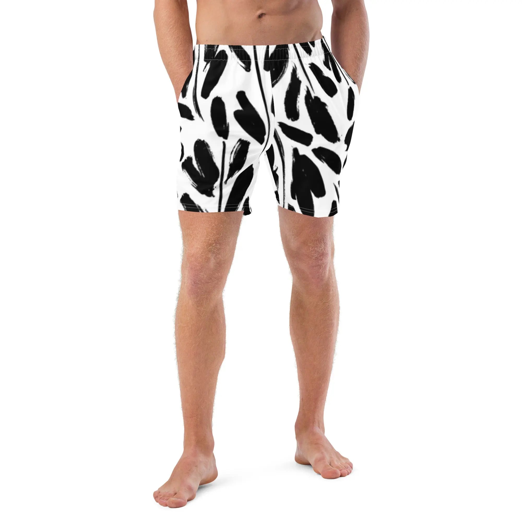 Men's Quick-Dry Swim Trunks - Black & White Swimming Shorts for Beach, Pool & Water Sports