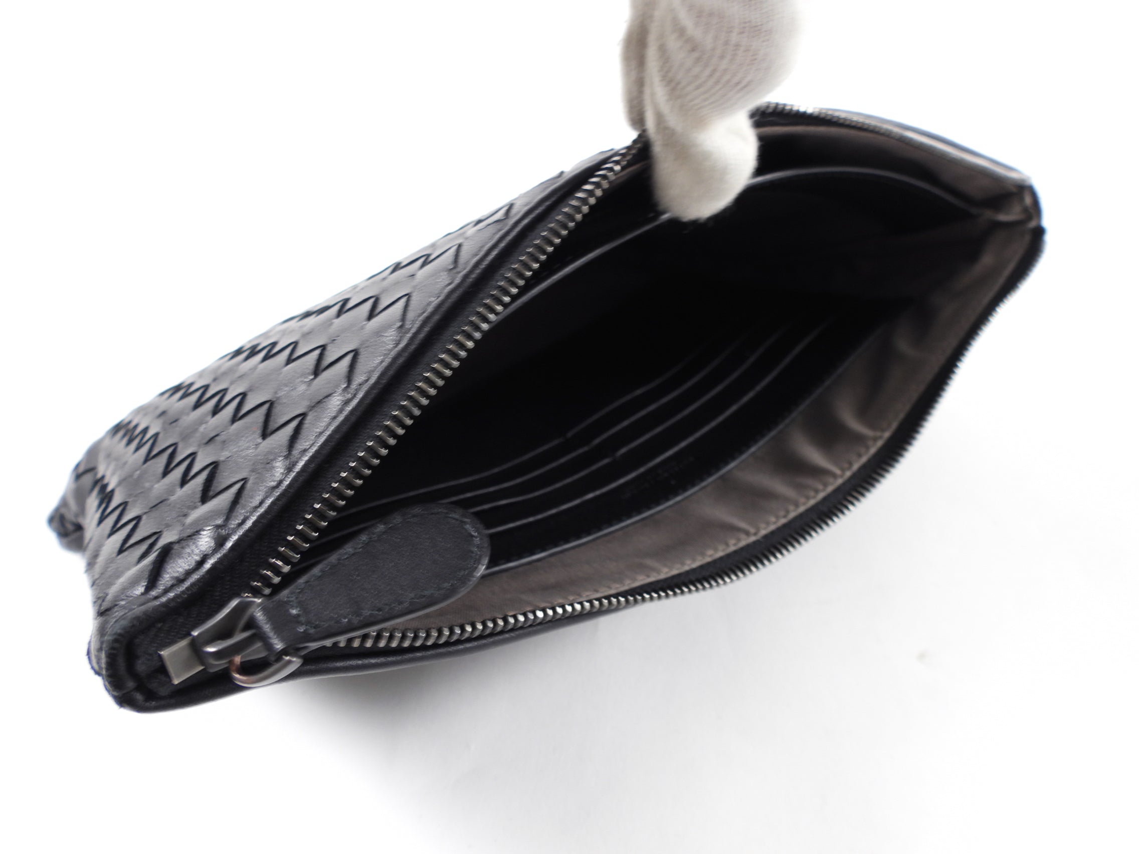 Bottega Veneta Black Intrecciato Leather Small Pouch Clutch Bag for Women | Luxury Crossbody Handbag for Evening Parties & Date Nights