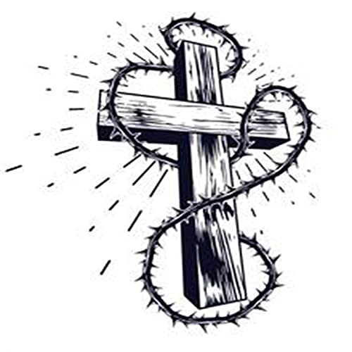 Artsure 6-Pack Temporary Fake Tattoos for Men & Women - Religious Cross & Blackthorn Thorn Designs - Waterproof Fake Tattoos for Neck, Arm, Chest - 3.7x3.7 Inch - Perfect for Halloween, Cosplay, Parties & Self-Expression