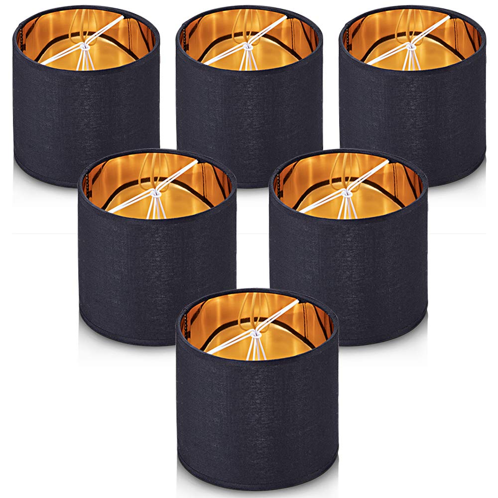 Wellmet Small Chandelier Lamp Shades - Set of 6 Clip-on Drum Lampshades for Candle Bulbs, 5.5