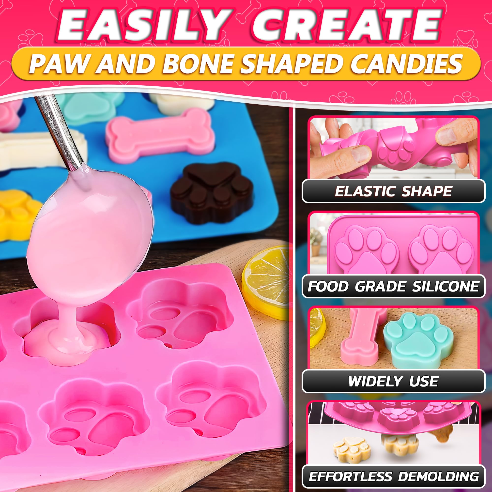 2 Pcs Silicone Dog Treat Molds for Baking, Freezing & Candy Making - Reusable Chocolate Molds for Homemade Dog Treats - Perfect for DIY Pet Snacks, Frozen Treats & Party Favors