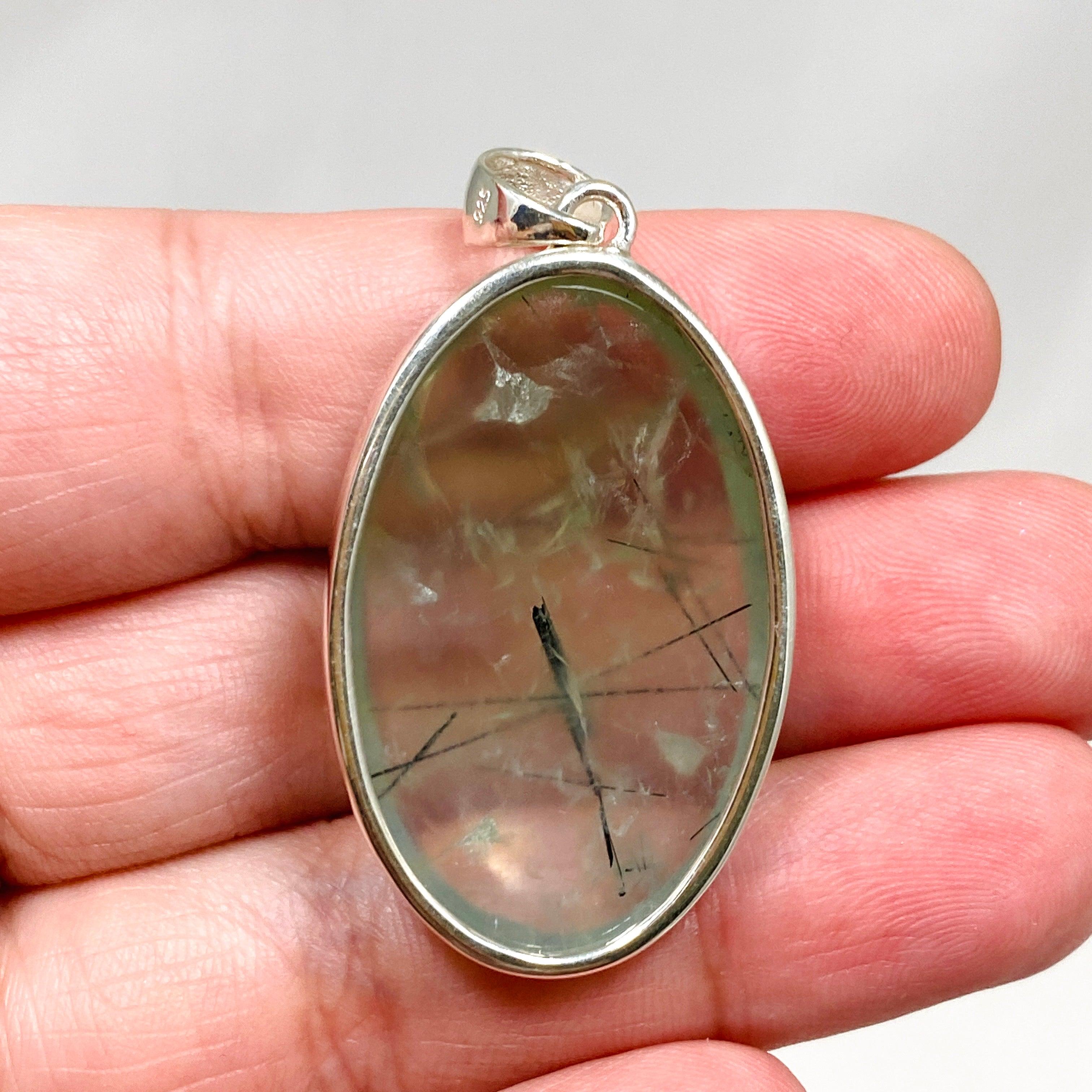 Natural Prehnite and Epidote Oval Pendant Necklace KPGJ4287 - Elegant Gemstone Jewelry for Women, Perfect for Daily Wear & Special Occasions