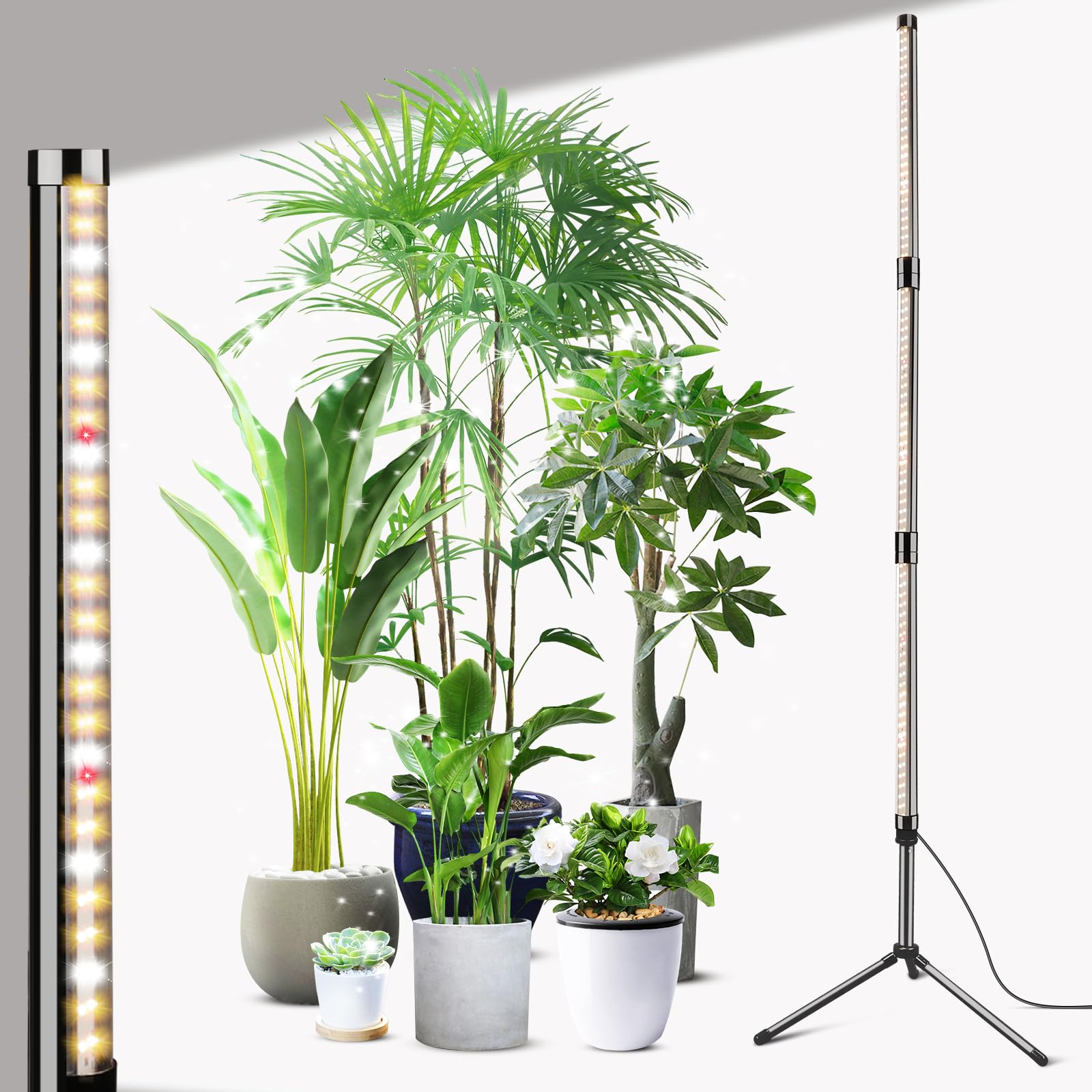 32W Full Spectrum LED Grow Light with 162 LEDs, 10 Adjustable Brightness Levels & 3/6/12H Timer - Adjustable Tripod Stand for Indoor Plants, Hydroponics, Seedlings, and Greenhouse Gardening