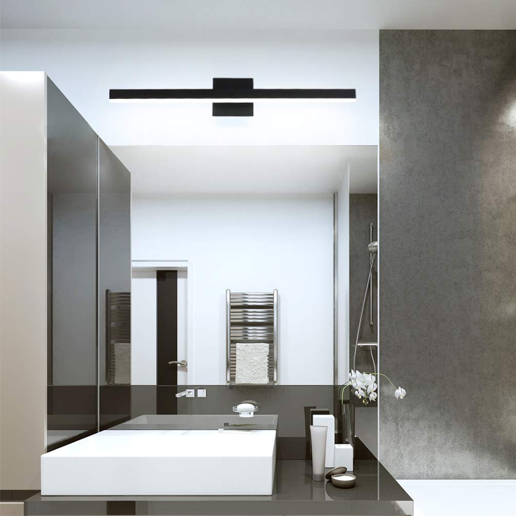 Aipsun 27.6 Inch Modern Black LED Bathroom Vanity Light Fixture - Dimmable Wall Sconce for Bathroom Mirror Lighting (White Light, 4000K) - Perfect for Modern Home Decor, Spa Style Bathrooms & Makeup Vanity Areas
