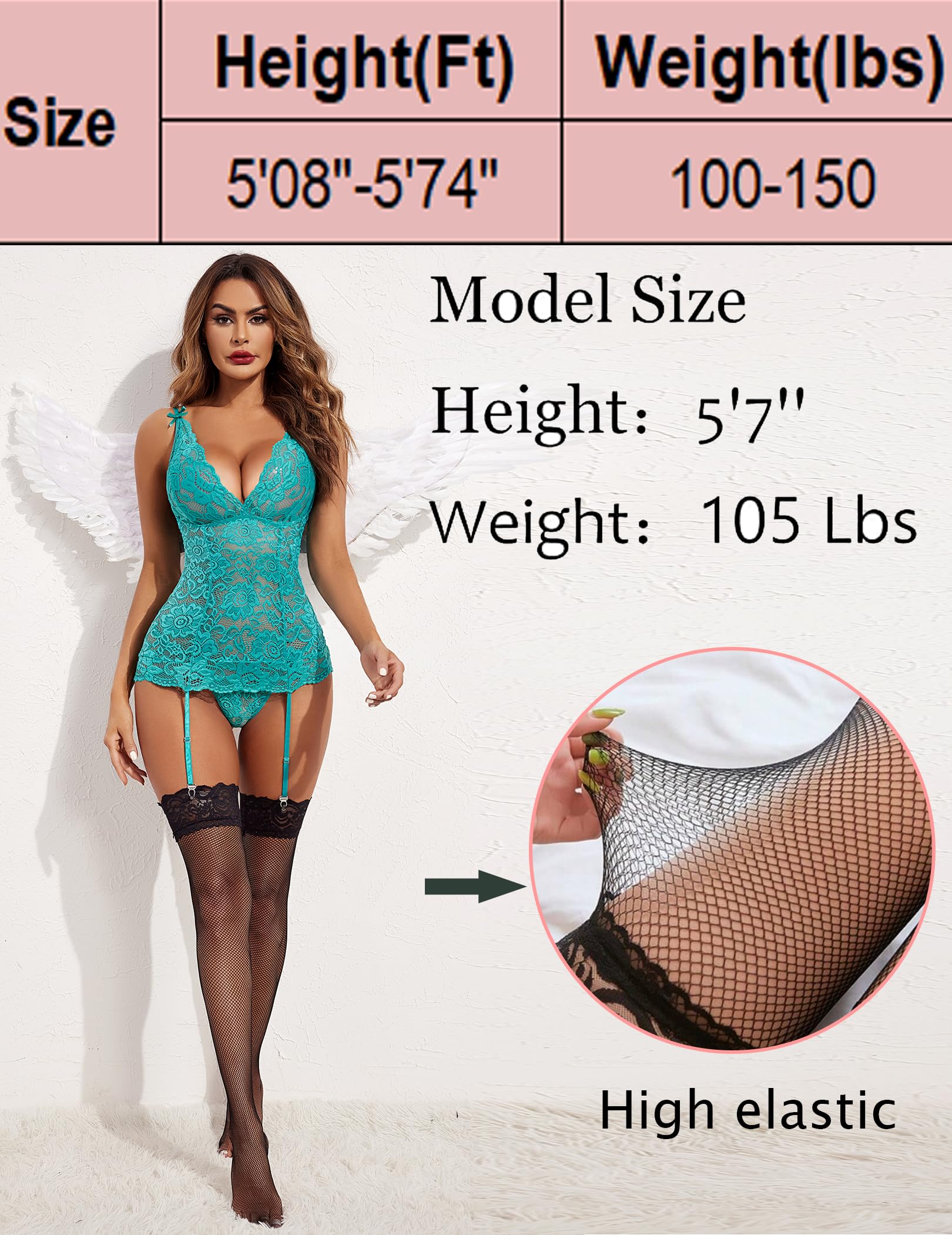 Avidlove Women's Sheer Thigh High Stockings with Lace Trim - Sexy Fishnet Tights for Exotic Fashion & Night Out - Perfect for Cosplay, Date Night and Lingerie Outfits
