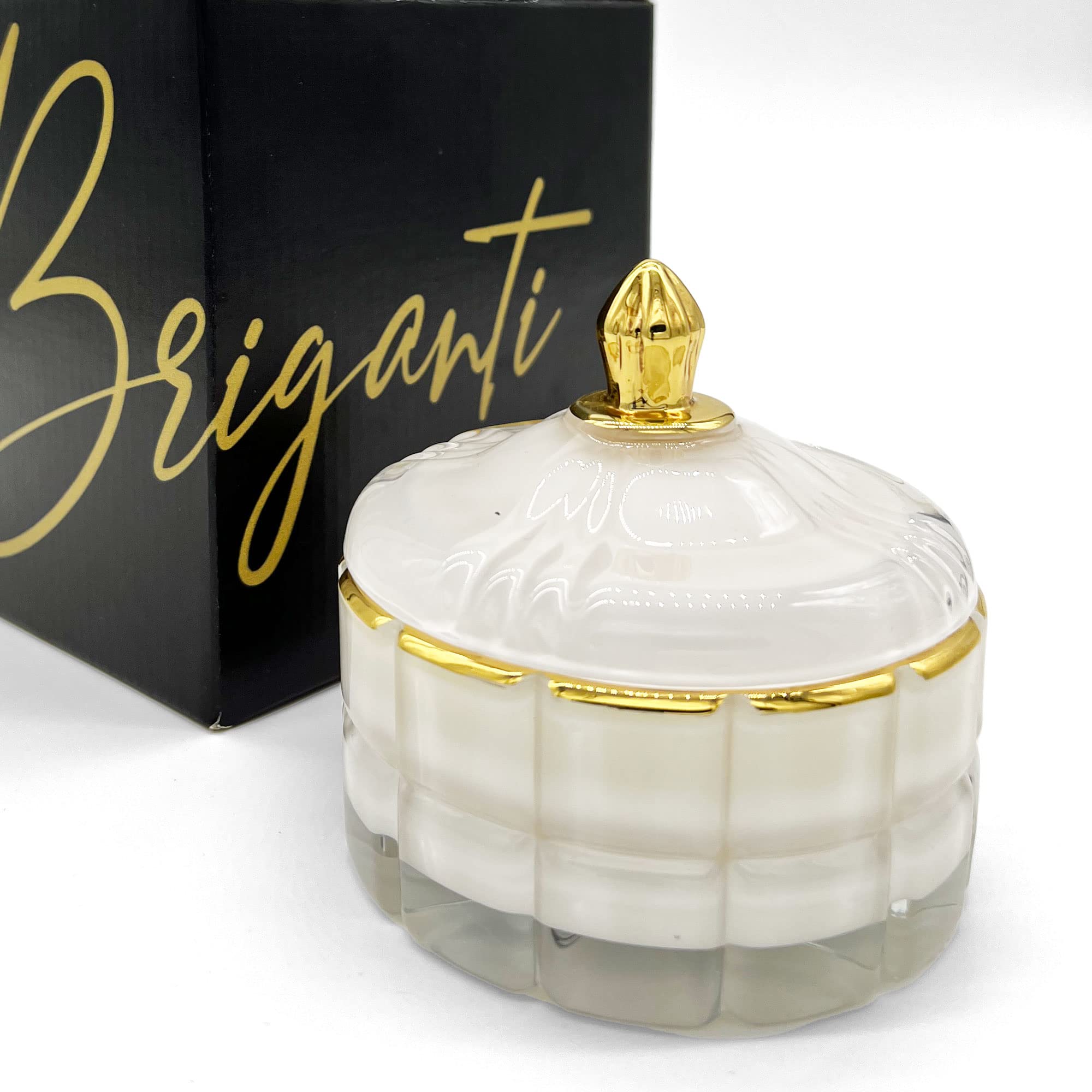 Briganti Natural Soy Wax Scented Candle - Hand Poured Luxury Candle in White Glass Jar with Lid & Cotton Wick - 6oz Clean Burning Long Lasting Home Fragrance (Cinnamon Chai Latte) - Perfect for Relaxation, Spa Nights & Cozy Home Decor