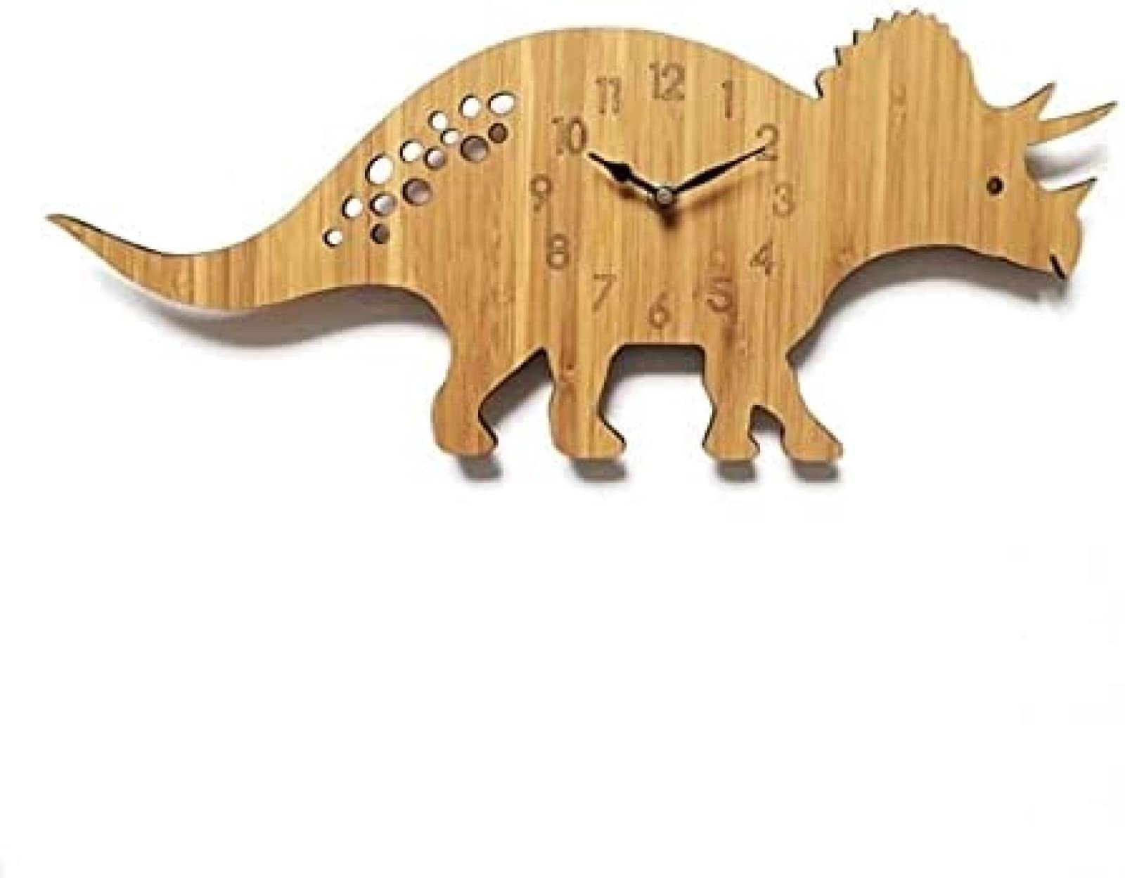 Dinosaur Wall Clock - Natural Bamboo & Wood Silent Non-Ticking Wall Clock for Kids Room, Modern Triceratops Design, Perfect for Bedroom, Nursery, Playroom, and Home Decor