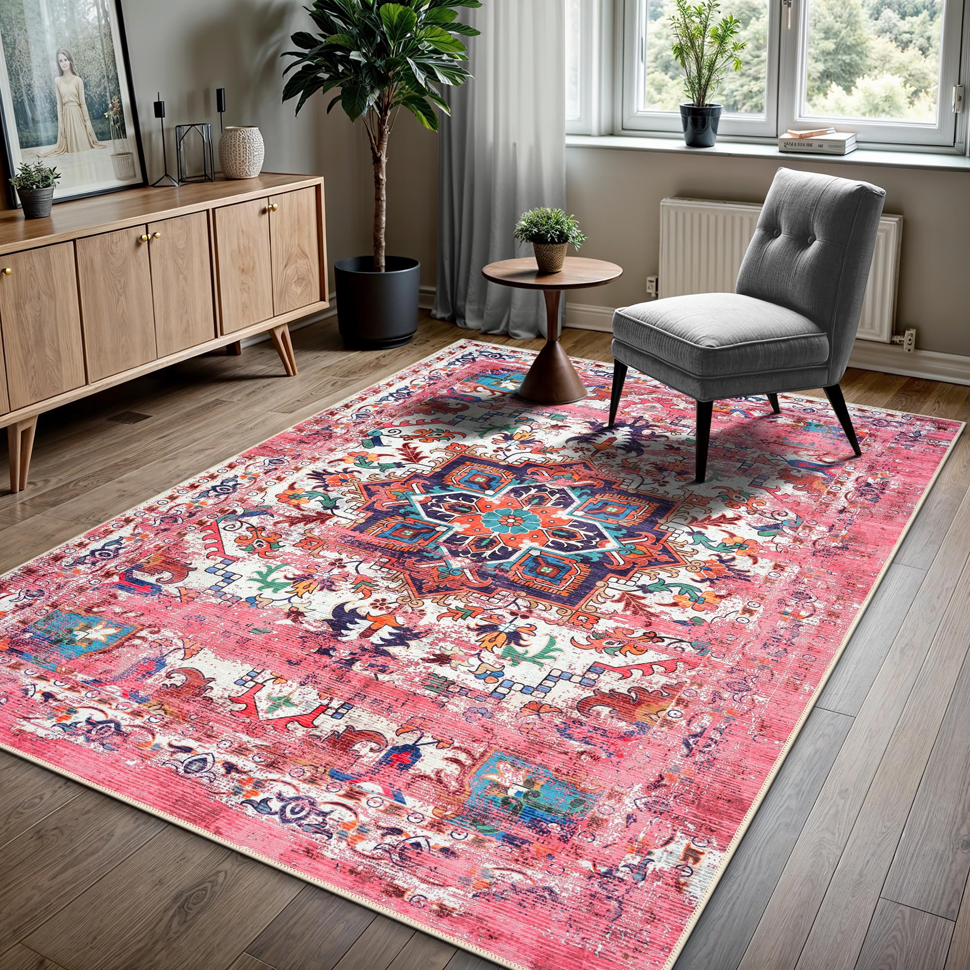GLN Traditional Collection - Washable Non-Slip Low Pile Chenille Area Rug 6'6