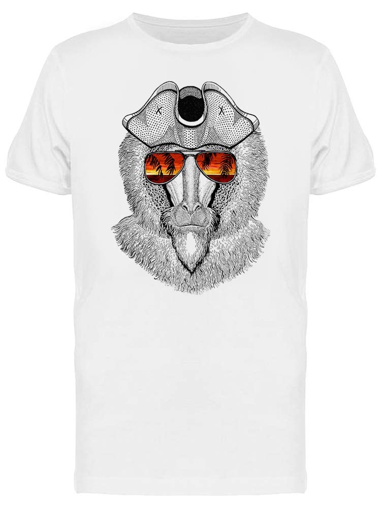 Smartprints Men's Graphic T-Shirt - Ape Wearing Pirate Hat & Glasses - Funny Animal Print Tee for Casual Wear, Street Style & Gifts