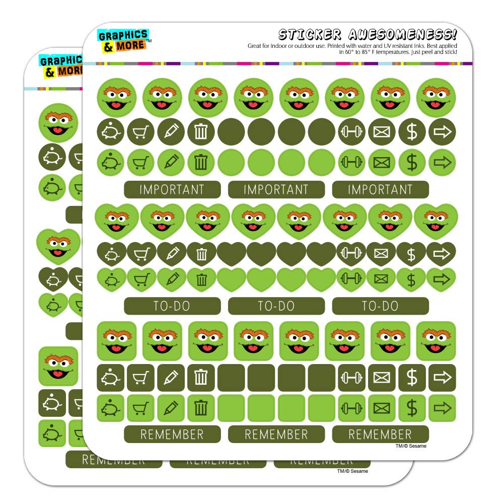 Sesame Street Oscar The Grouch Planner Stickers - 50pcs Scrapbooking Decals for Journals, Calendars & DIY Crafts - Perfect for Bullet Journaling, Scrapbooking & Planner Decorations