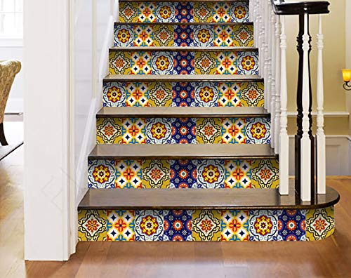 Mi Alma 24-Piece Talavera Tile Stickers - 8x8 Inch Peel and Stick Wall Decals for Easy Application | Perfect for Bathroom & Kitchen Tile Decor, Spanish Style Home Renovation