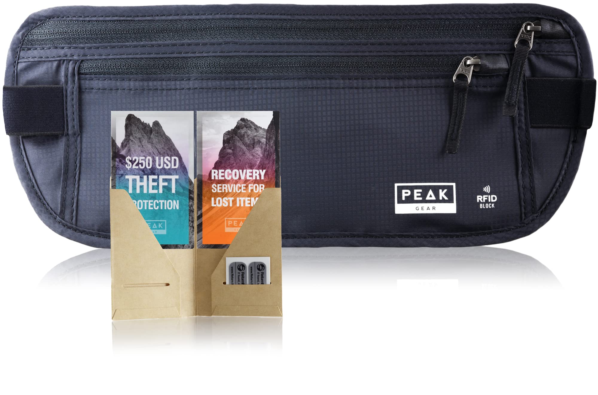 Peak Gear RFID Blocking Travel Money Belt - Premium Anti-Theft Wallet for Credit Cards, Passport & Documents with 2 Recovery Tags | Secure & Comfortable for Travel, Hiking & Daily Use | Black