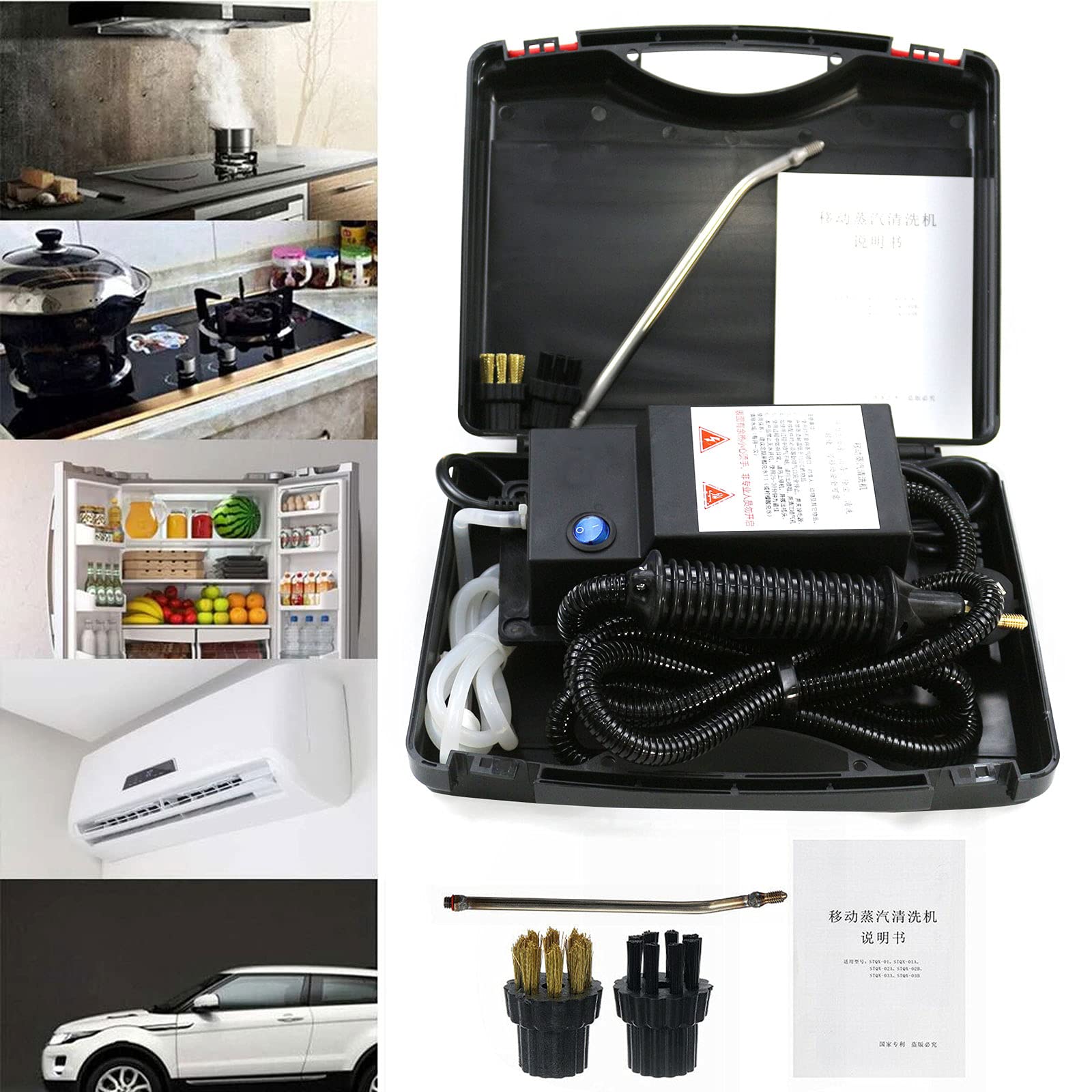 1700W High Pressure Steam Cleaner - Handheld Portable High Temp Steam Cleaning Machine for Kitchen, Toilet, Car Seat - Fast Deep Cleaning for Grills, Tiles, Upholstery & More (Black, 110V)